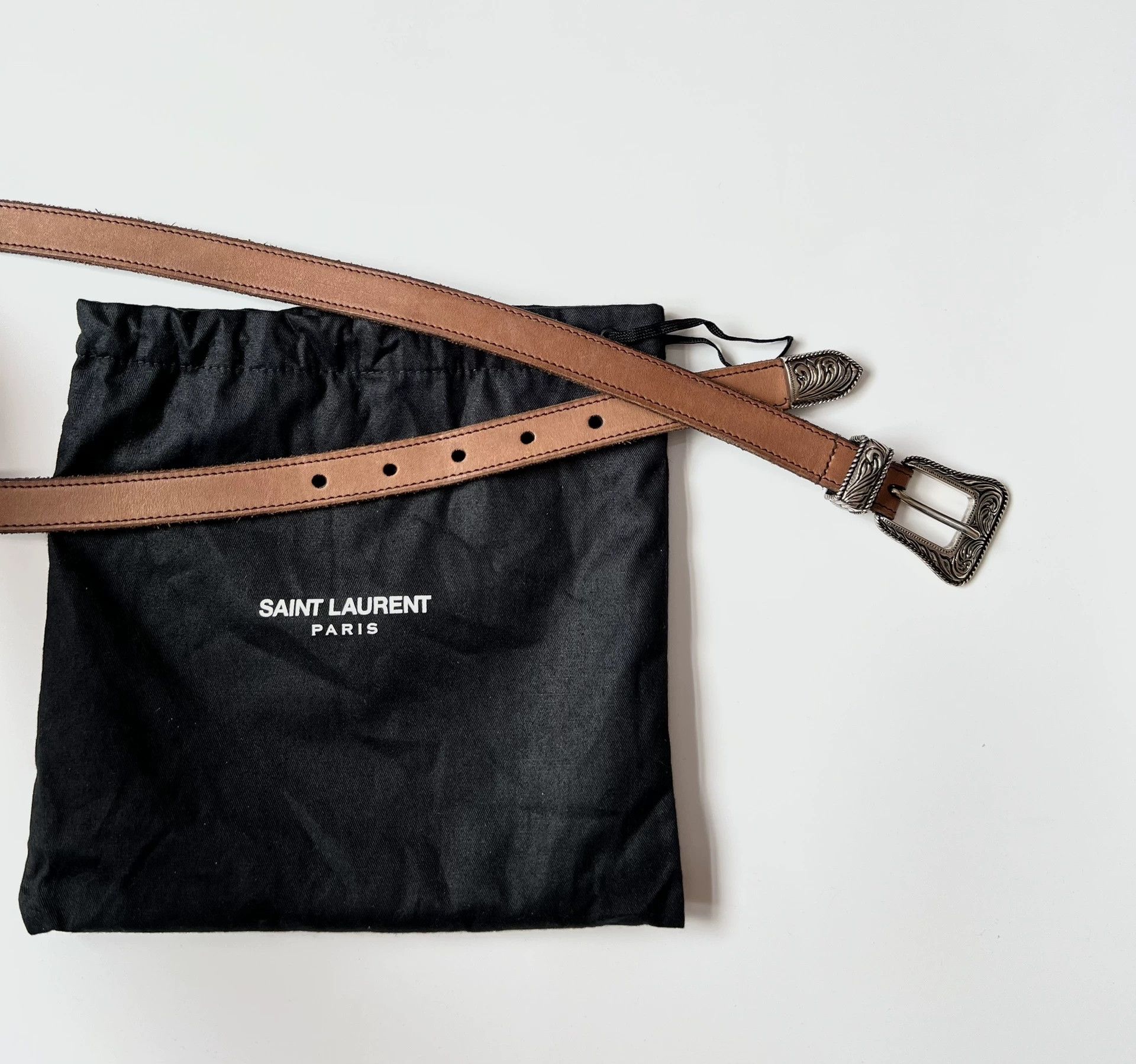 Saint Laurent Paris Saint Laurent SLP Carved Western Leather Belt 85cm Tan Size ONE SIZE - 2 Thumbnail