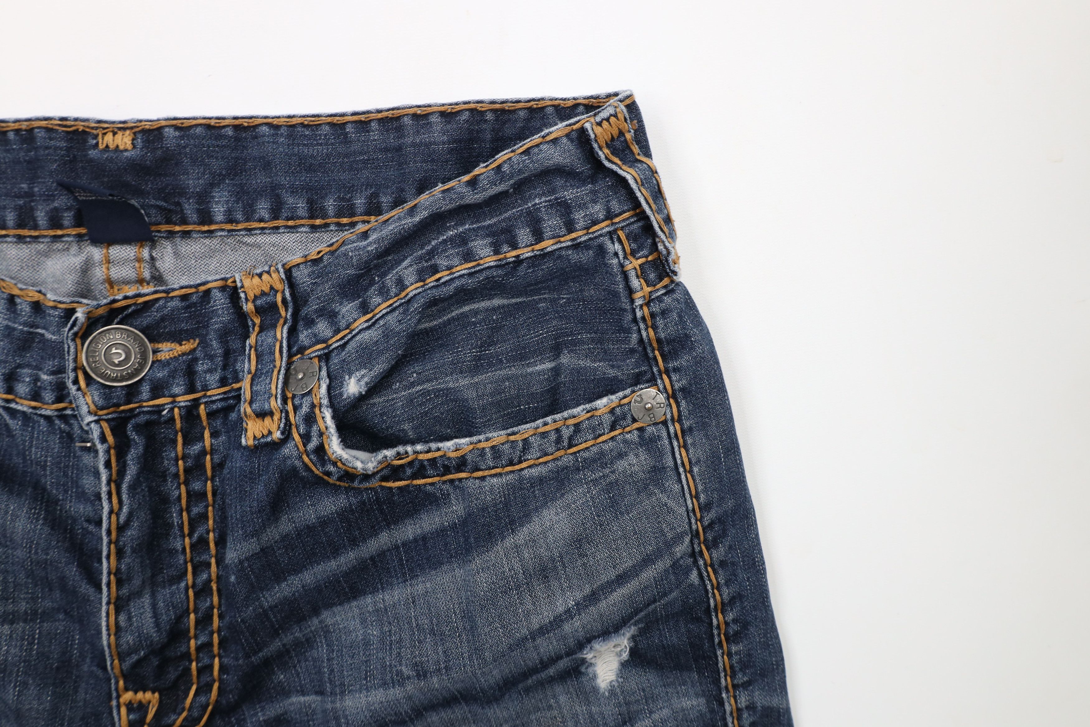 True Religion × Vintage True Religion Relaxed Slim Thick Stitch Denim Jeans USA Blue Size US 36 / EU 52 - 7 Thumbnail