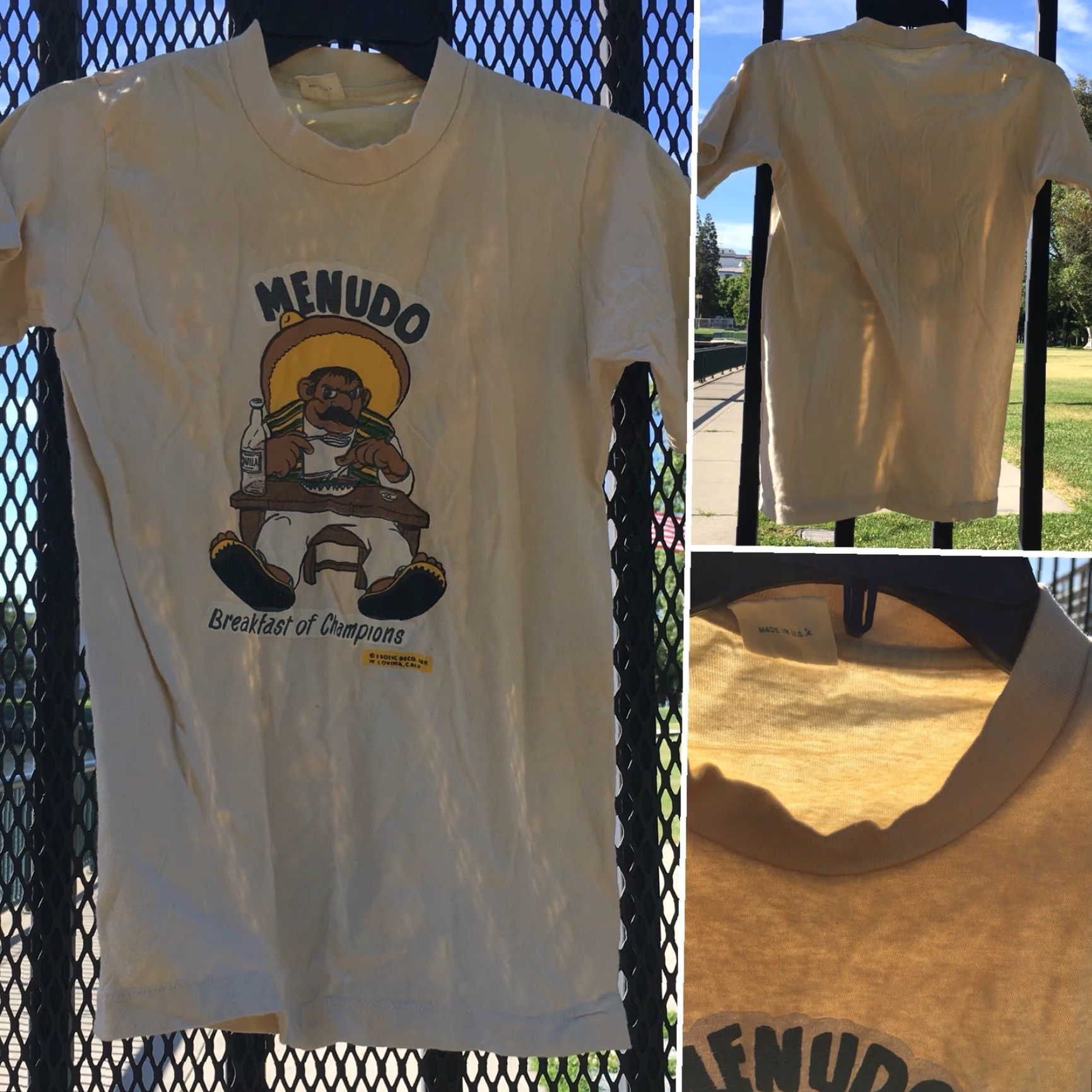 Champion VINTAGE Belton Menudo Breakfast of Champions T-Shirt S Short Sleeve Beige 1970s Mens Graphic Tee USA Size US S / EU 44-46 / 1 - 6 Thumbnail