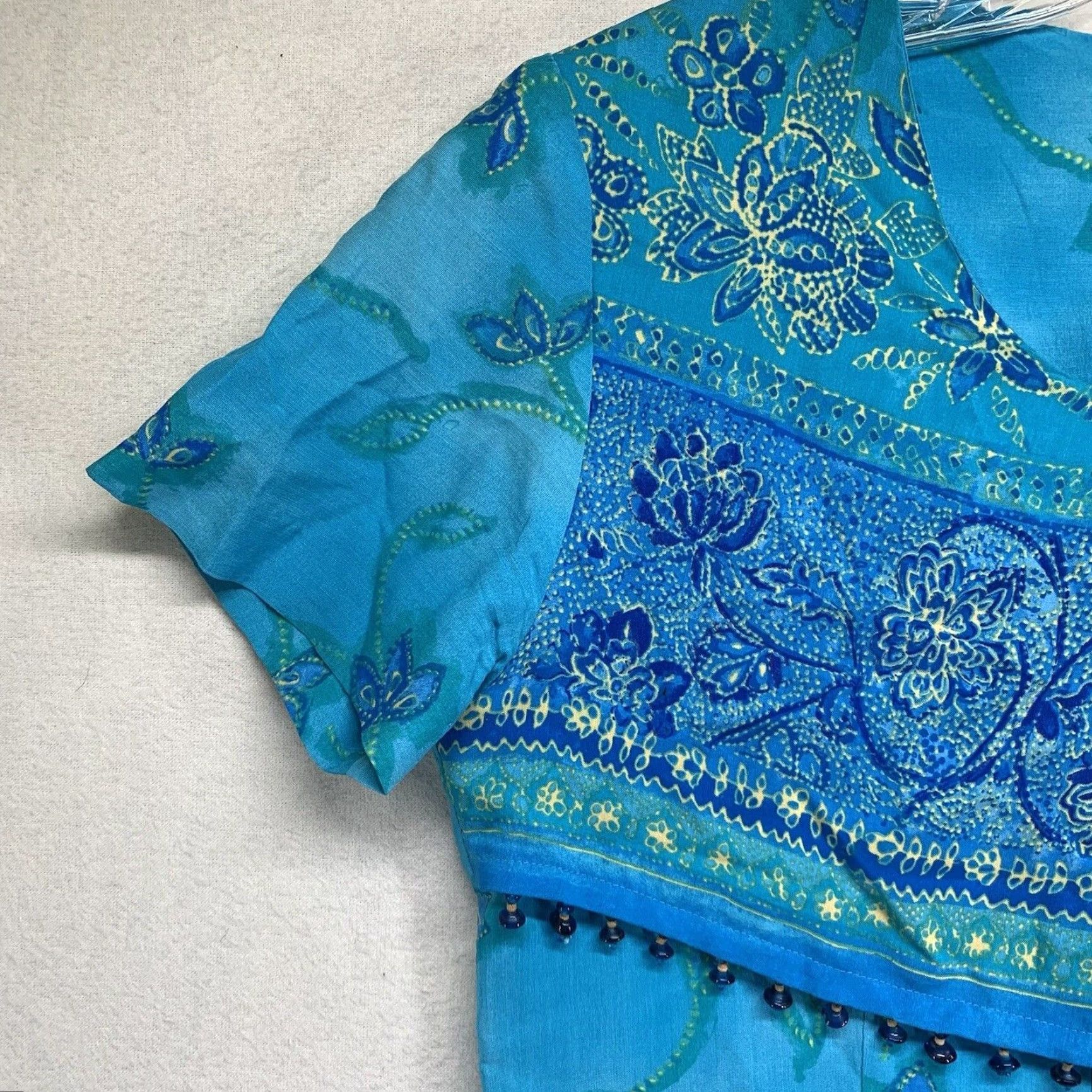 Vintage Vintage Nicole Studio Women's Dress 70s 80s Beaded Blue Rayon Size 6 Sheath Made in USA Size M / US 6-8 / IT 42-44 - 6 Thumbnail