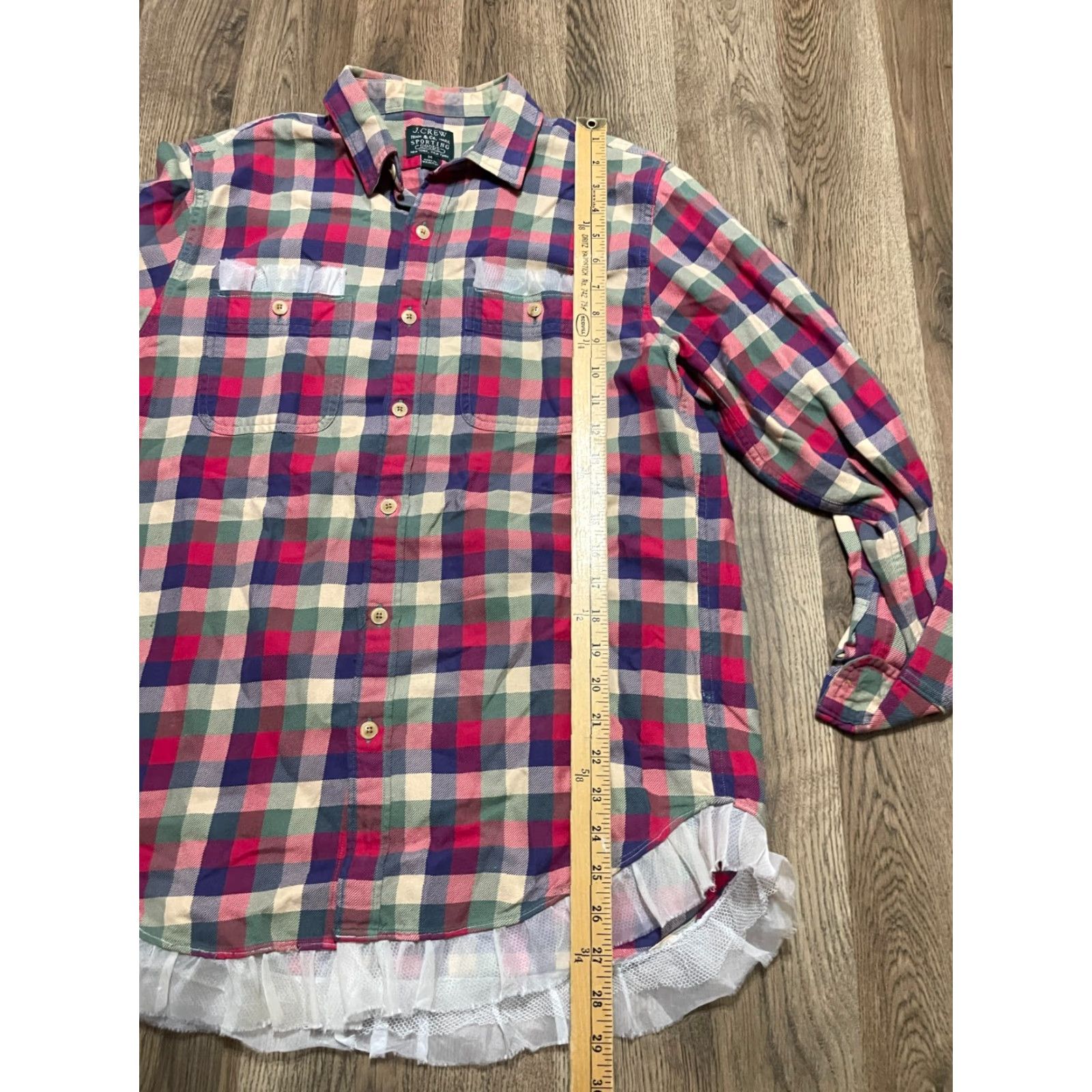 J.Crew J.CREW Shirt Women's M Multi Color Plaid Button Up Ruffled Sheer Hem Size M / US 6-8 / IT 42-44 - 7 Thumbnail
