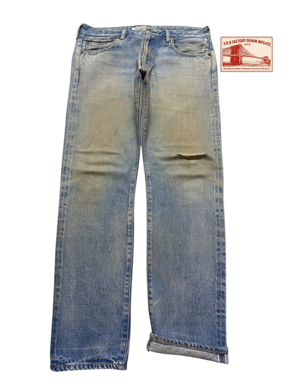 FOB Factory Vintage 90s Japan Fob Factory Selvedge Mud Wash Distress Size US 33 - 1 Thumbnail