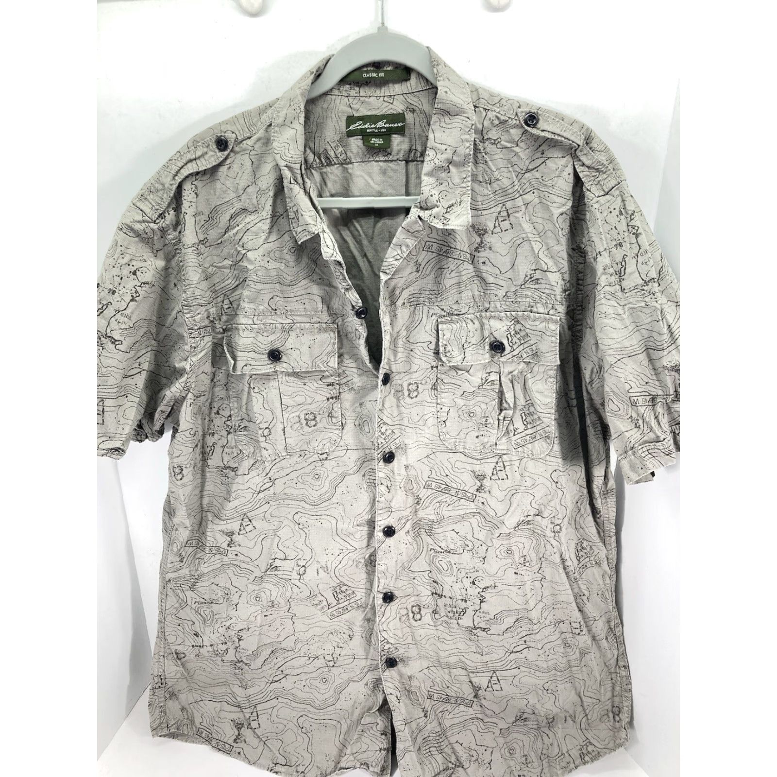Eddie Bauer Eddie Bauer Camp Shirt Men XL Gray Rip Stop Canvas AOP Terrain Map Short Sleeve Button-Up Neck Collared Shirt Size US XL / EU 56 / 4 - 2 Thumbnail