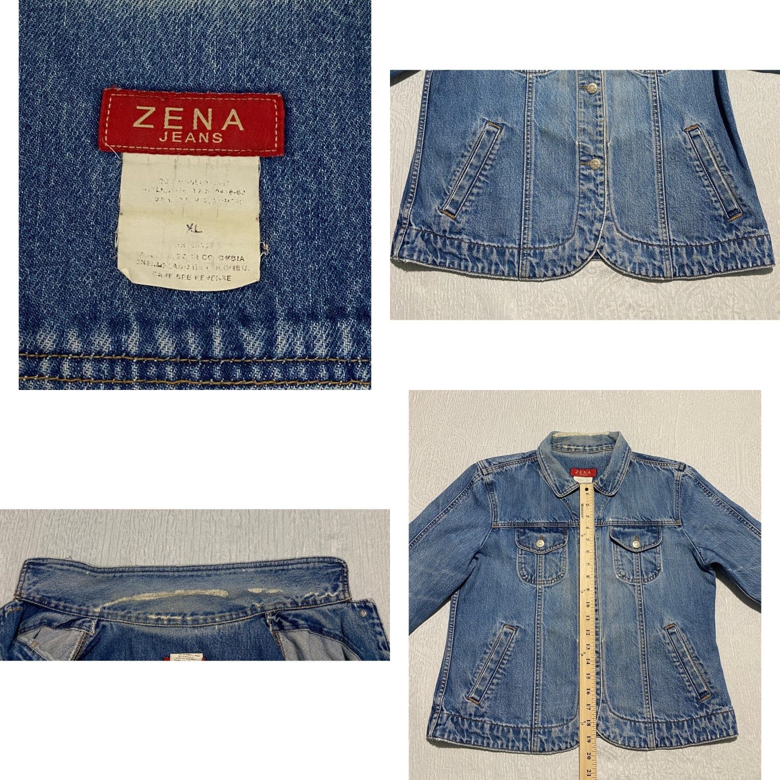 Vintage VINTAGE Zena Jeans Denim Jacket Women XL Short Blue Distressed Ripped Casual Button Front Pockets Collared Size 40" / US 18 - 8 Thumbnail