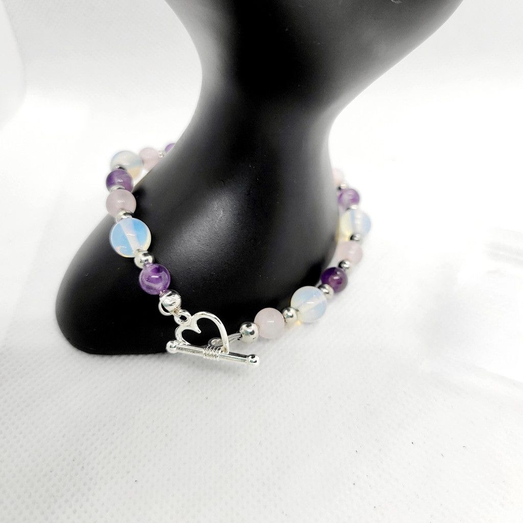 Handmade Natural Crystal rose quartz amethyst opalite bracelet set Size ONE SIZE - 2 Thumbnail