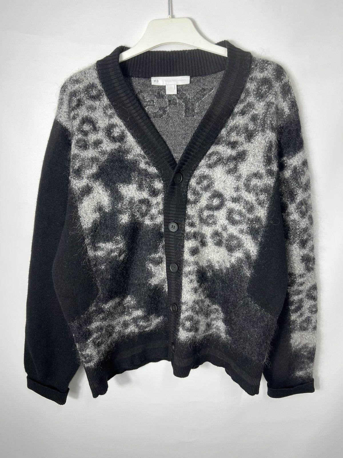 Adidas × Y's Vintage Adidas Yohji Yamamoto Y-3 Mohair Leopard Cardigan Size US L / EU 52-54 / 3 - 1 Thumbnail