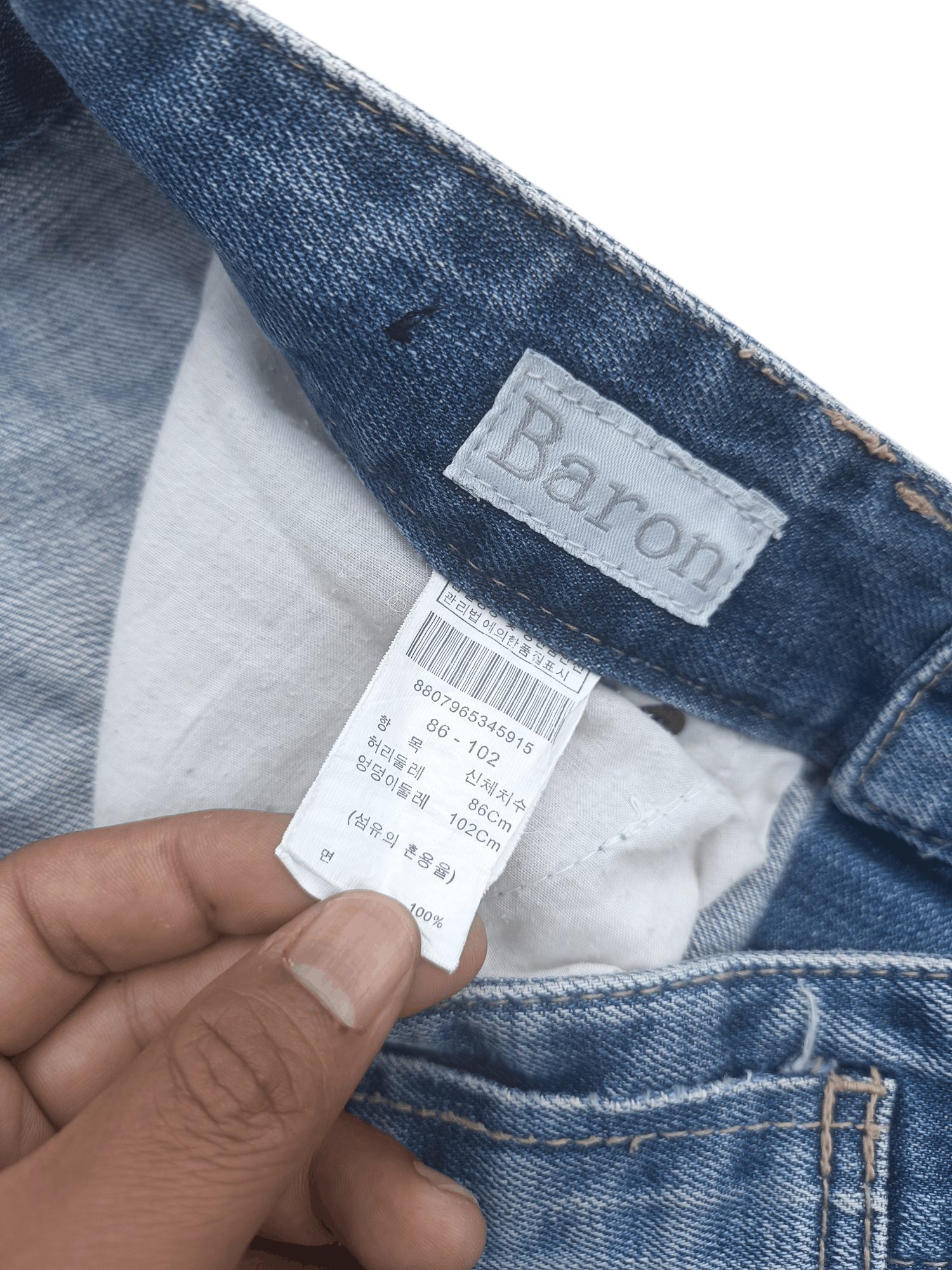Japanese Brand × Vintage VTG BARON Splash Distressed Whiskers Faded Denim E195 Size US 34 / EU 50 - 8 Thumbnail