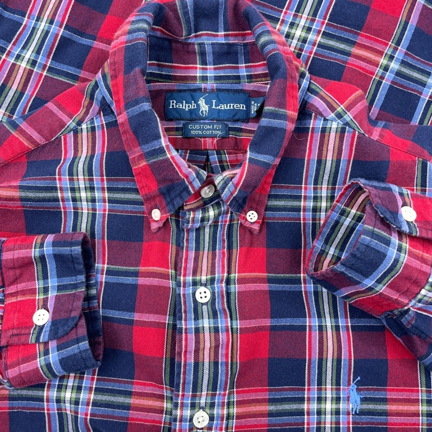 Ralph Lauren Ralph Lauren Flannel Shirt Adult Large Red Plaid Button-Up Cotton Mens Size 42R - 2 Thumbnail