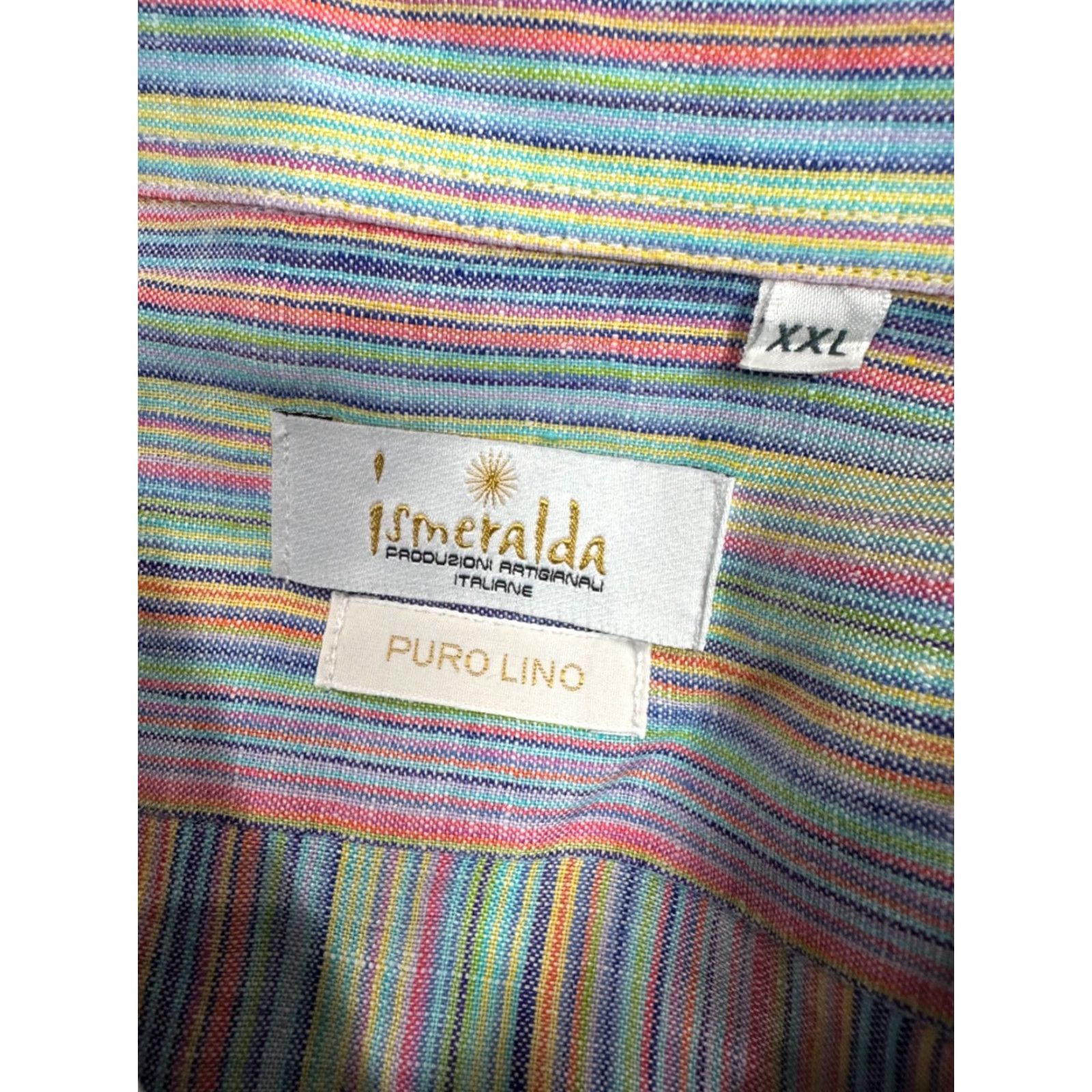 Vintage Ismeralda Shirt 2XL Blue Pink Stripe Linen Long Sleeve Button-Up Mens Size US XXL / EU 58 / 5 - 6 Thumbnail