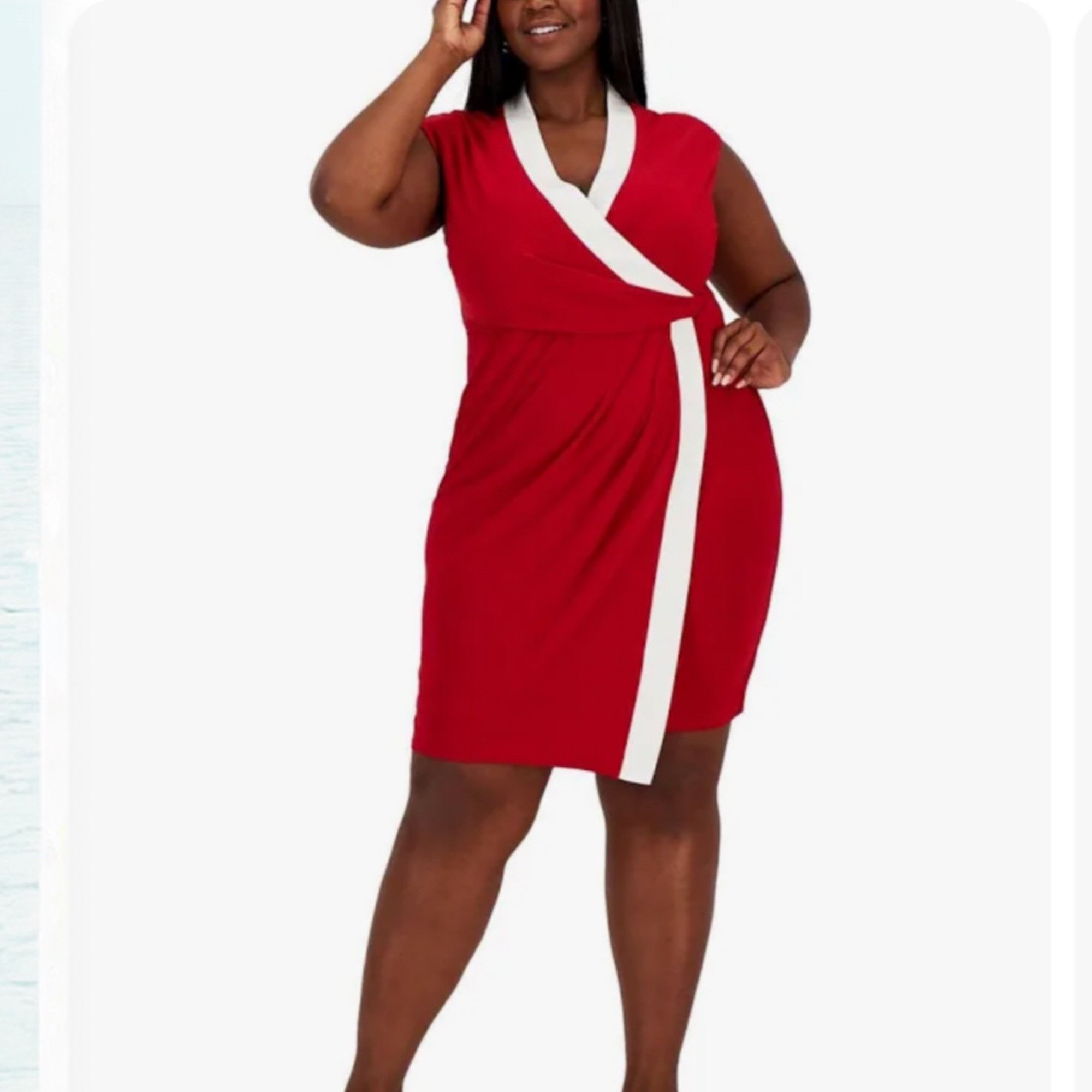 Kasper Kasper Crimson and Creme Colorblocked Faux-wrap Dress Size 3 Size 3XL / US 20-22 - 1 Preview