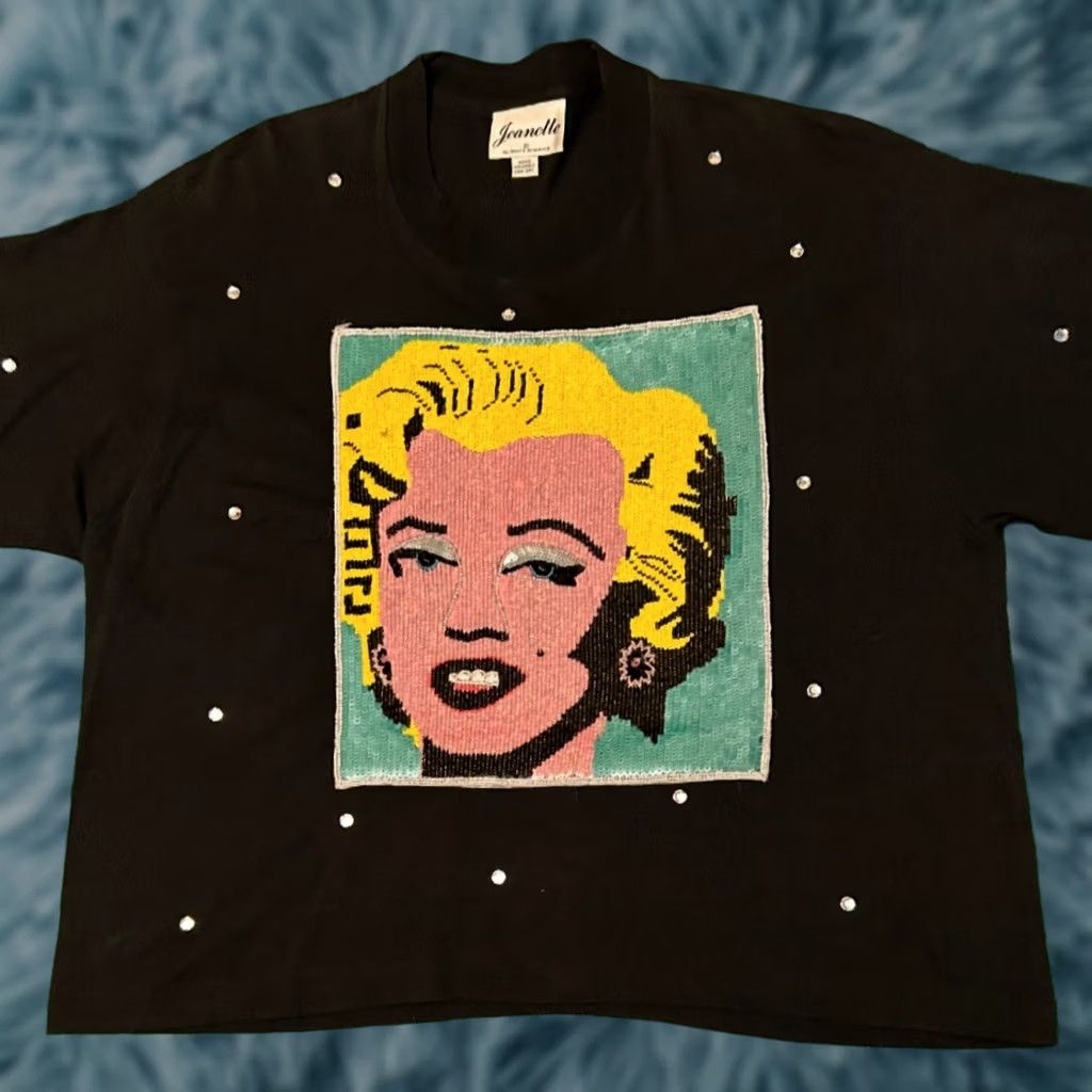 Vintage VINTAGE Marilyn Monroe Art Crop Shirt 80s 90s VTG Jewel Jeweled Tee Size Large Mens Size US L / EU 52-54 / 3 - 1 Thumbnail