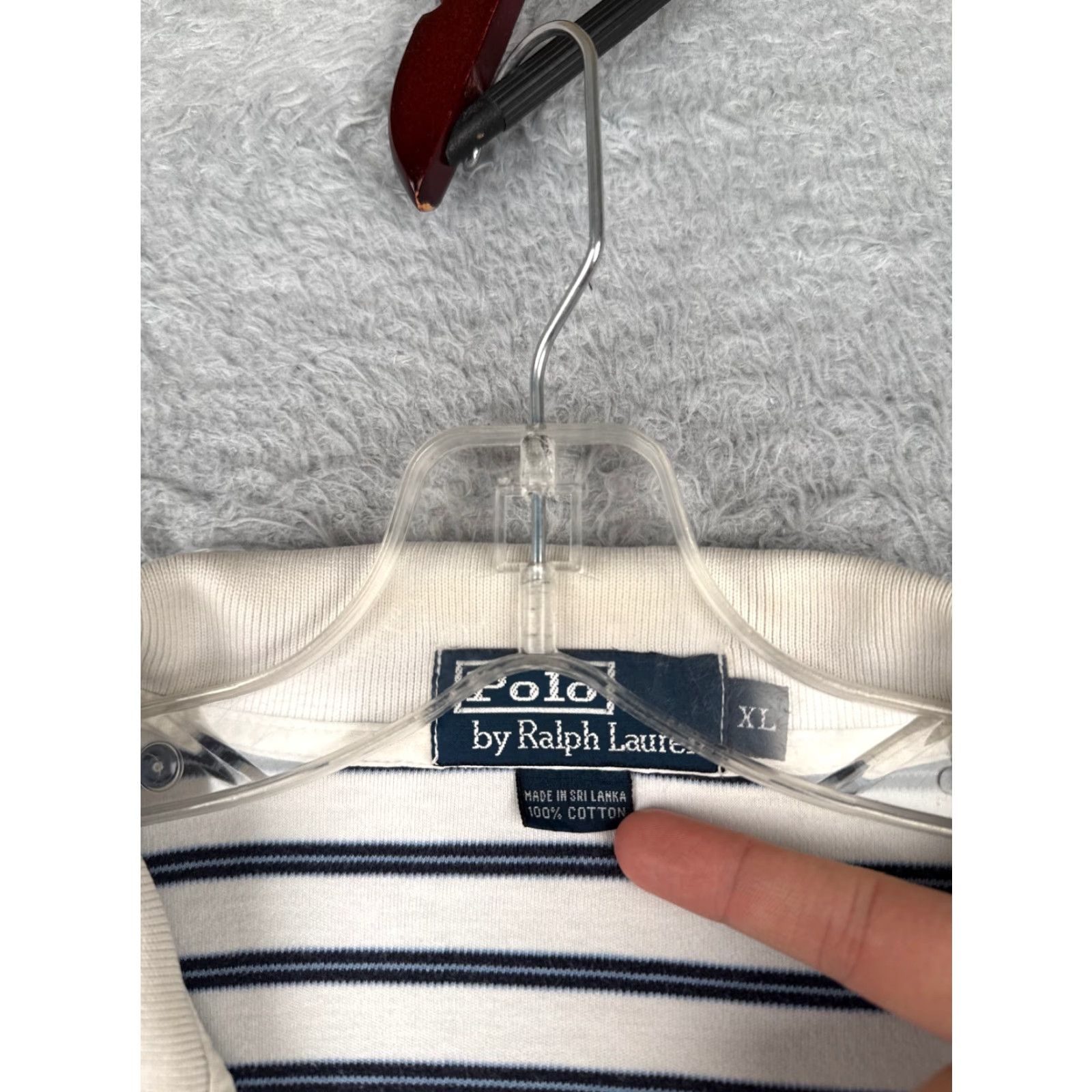 Ralph Lauren VINTAGE Ralph Lauren Polo Shirt Men XL White Blue Stripe Cotton Read Size US XL / EU 56 / 4 - 7 Thumbnail