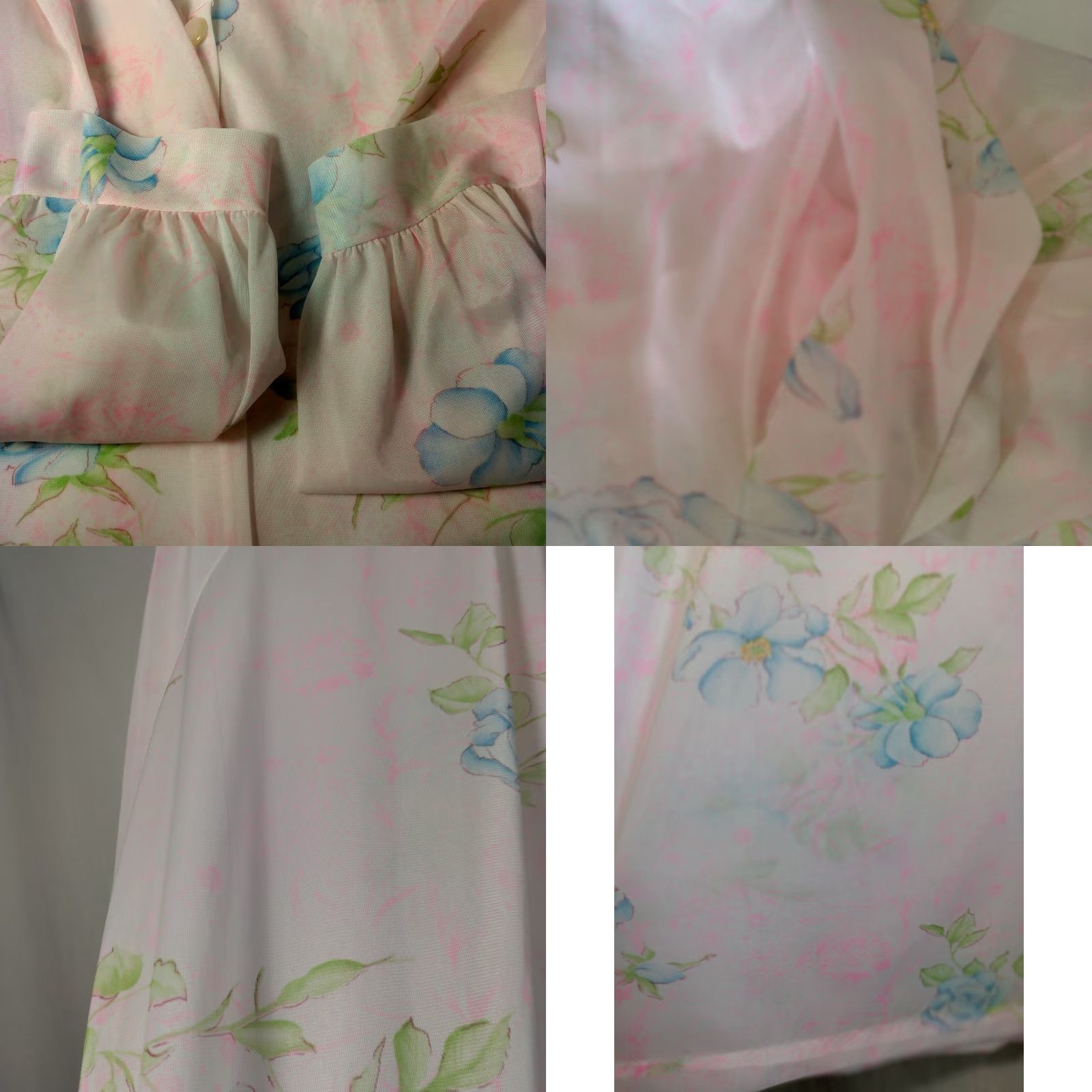 Pinko VINTAGE Pink Floral Nightgown Women's Large Nylon Semi Sheer Button Collar Grannycore 40" Sleepwear Size ONE SIZE - 8 Thumbnail