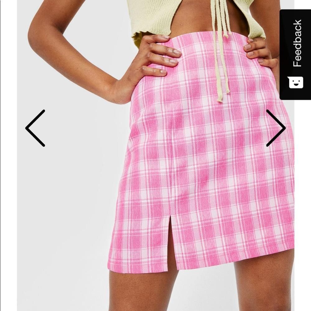 Designer Nasty Gal Pink High Waisted Plaid Slit Mini Skirt Size 27" / US 4 / IT 40 - 3 Thumbnail