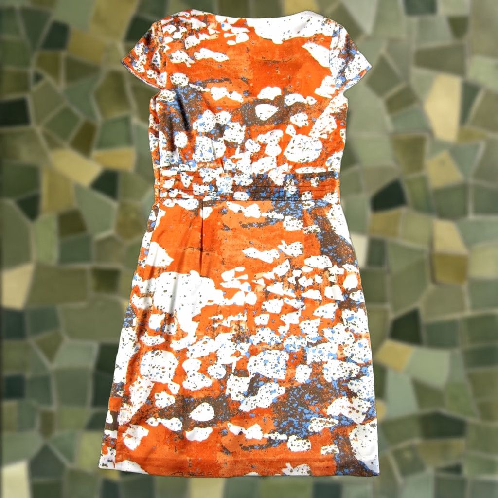 Andrew Marc Andrew Marc New York Orange Blue Brown Abstract Cap Sleeve Sheath Dress 6 Size M / US 6-8 / IT 42-44 - 1 Thumbnail