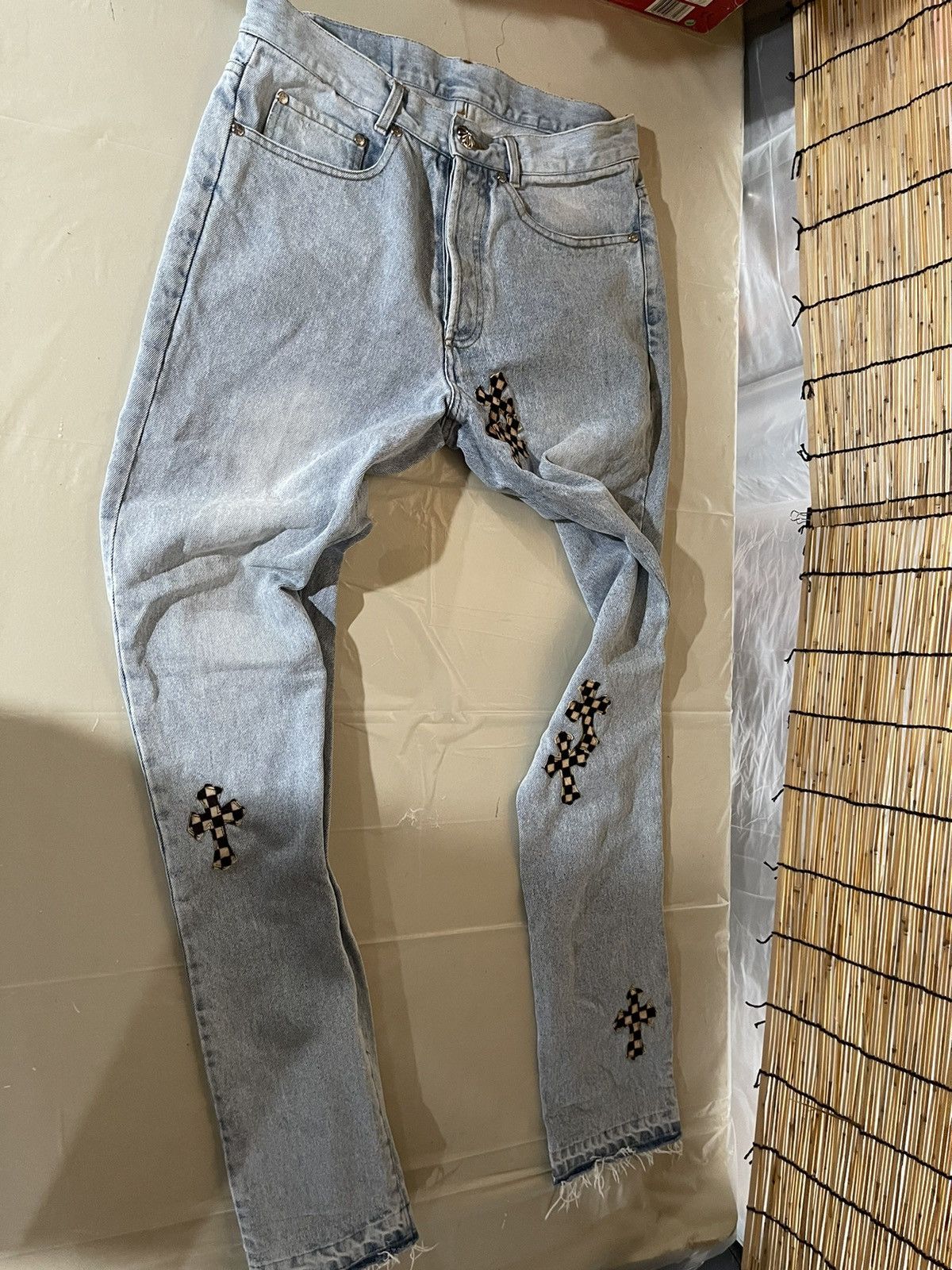 Custom Custom Fur Cross Checkered Jeans | Grailed