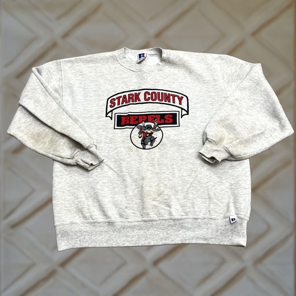 Russell Athletic VINTAGE Russell Athletic Graphic Pullover Sweatshirt Unisex Large Gray Crew Neck Sweatshirt Men’s Regular Fit 90s Outdoor Adventure Logo Print Size US L / EU 52-54 / 3 - 1 Thumbnail