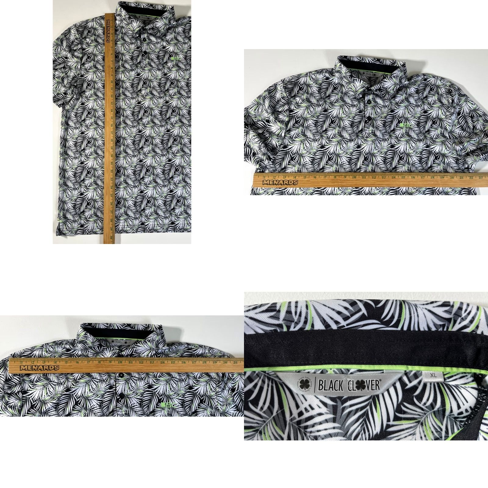 Vintage Black Clover Men's Golf Polo Shirt Club Tropics XL Black White Green Leaves Polo Shirt Mens XL Golf Polo Size US XL / EU 56 / 4 - 8 Thumbnail