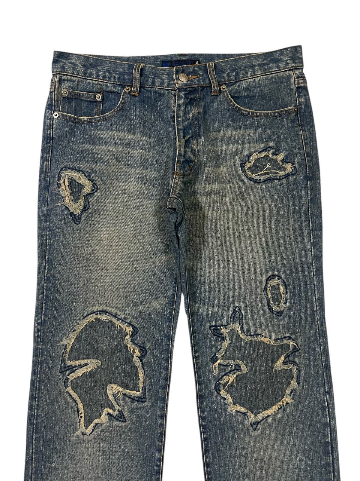 Japanese Brand Custom Culture Damage Repaired Straight Denim DAIRIKU Styled Size US 33 - 2 Thumbnail