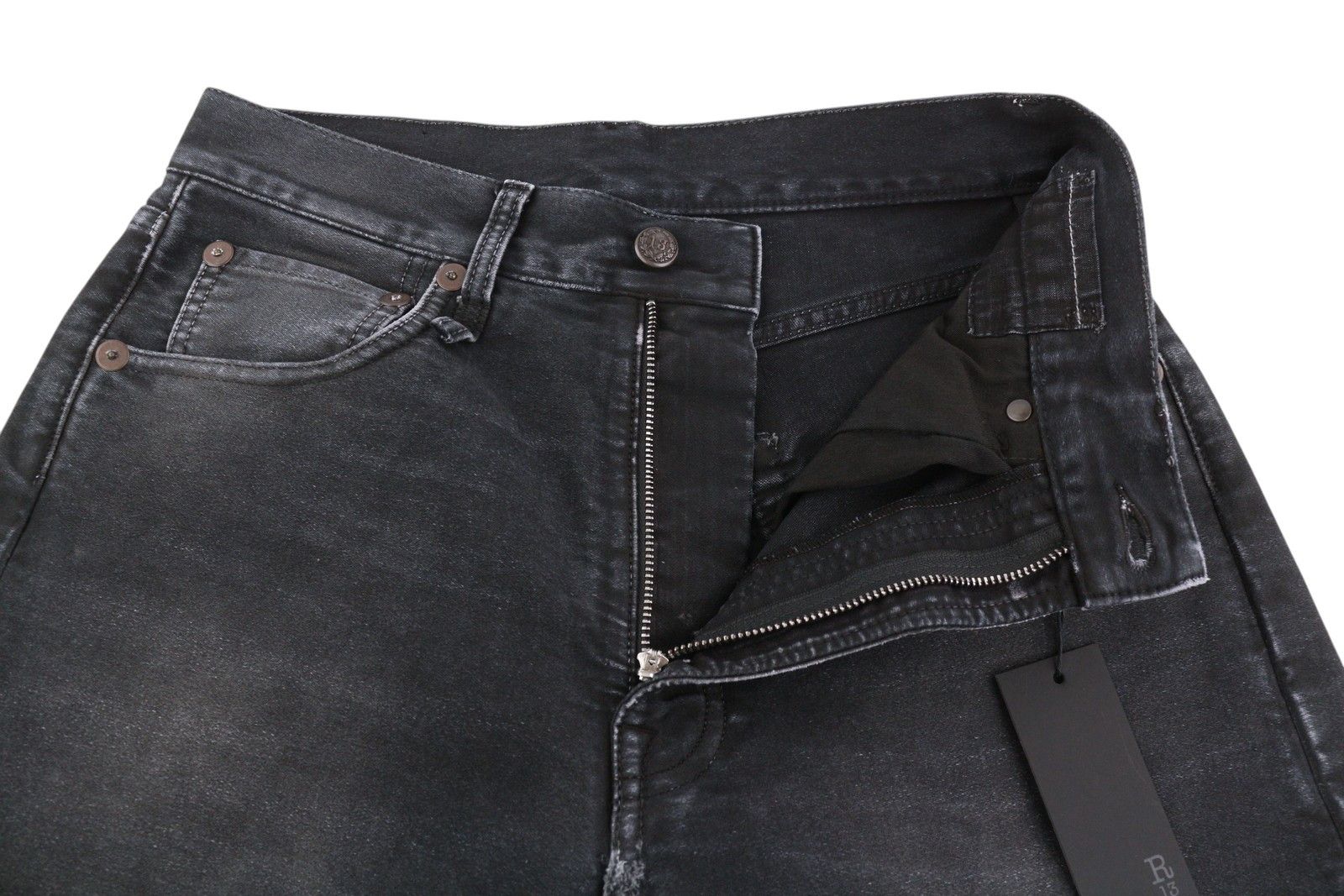 R13 X-BF 23 Black Garment Dyed Moleskin Cropped Jeans 86532 Size 23" - 4 Thumbnail