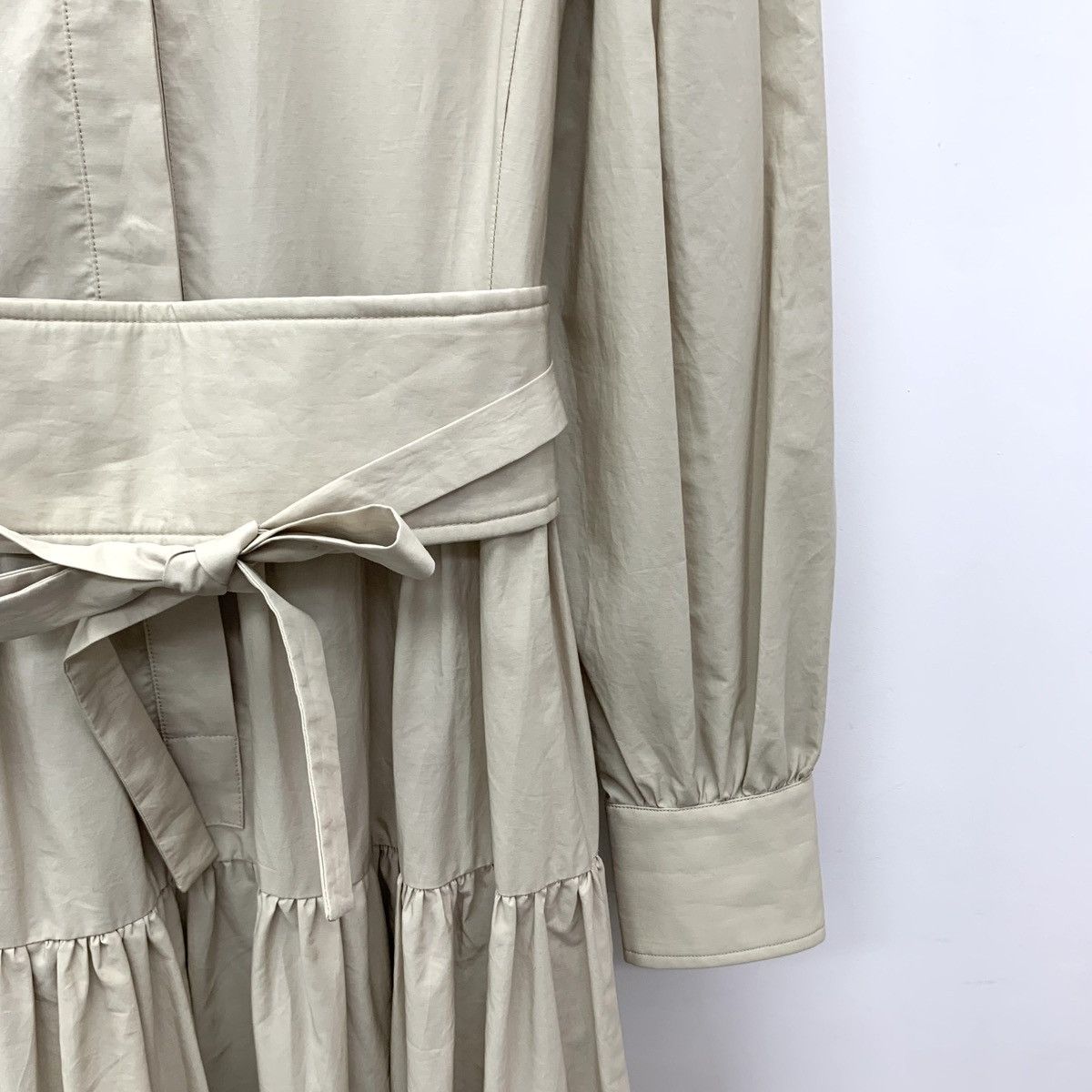 Max Mara Maxmara Khaki Lapel Long Sleeve Belted Shirt Dress K26WX Size XS / US 0-2 / IT 36-38 - 4 Thumbnail