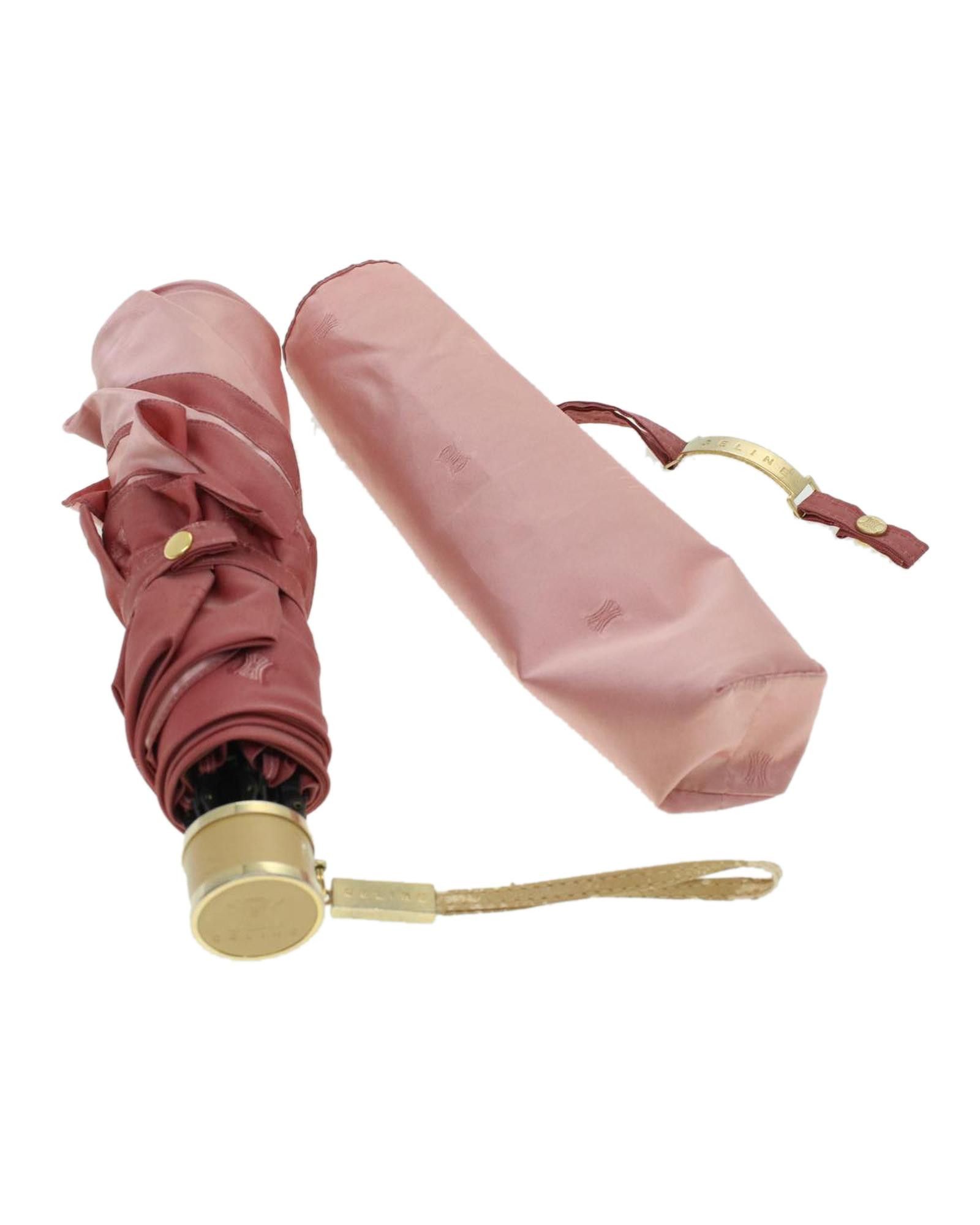 image of Celine Pink Nylon Folding Umbrella With Macadam Canvas Pattern, Women's