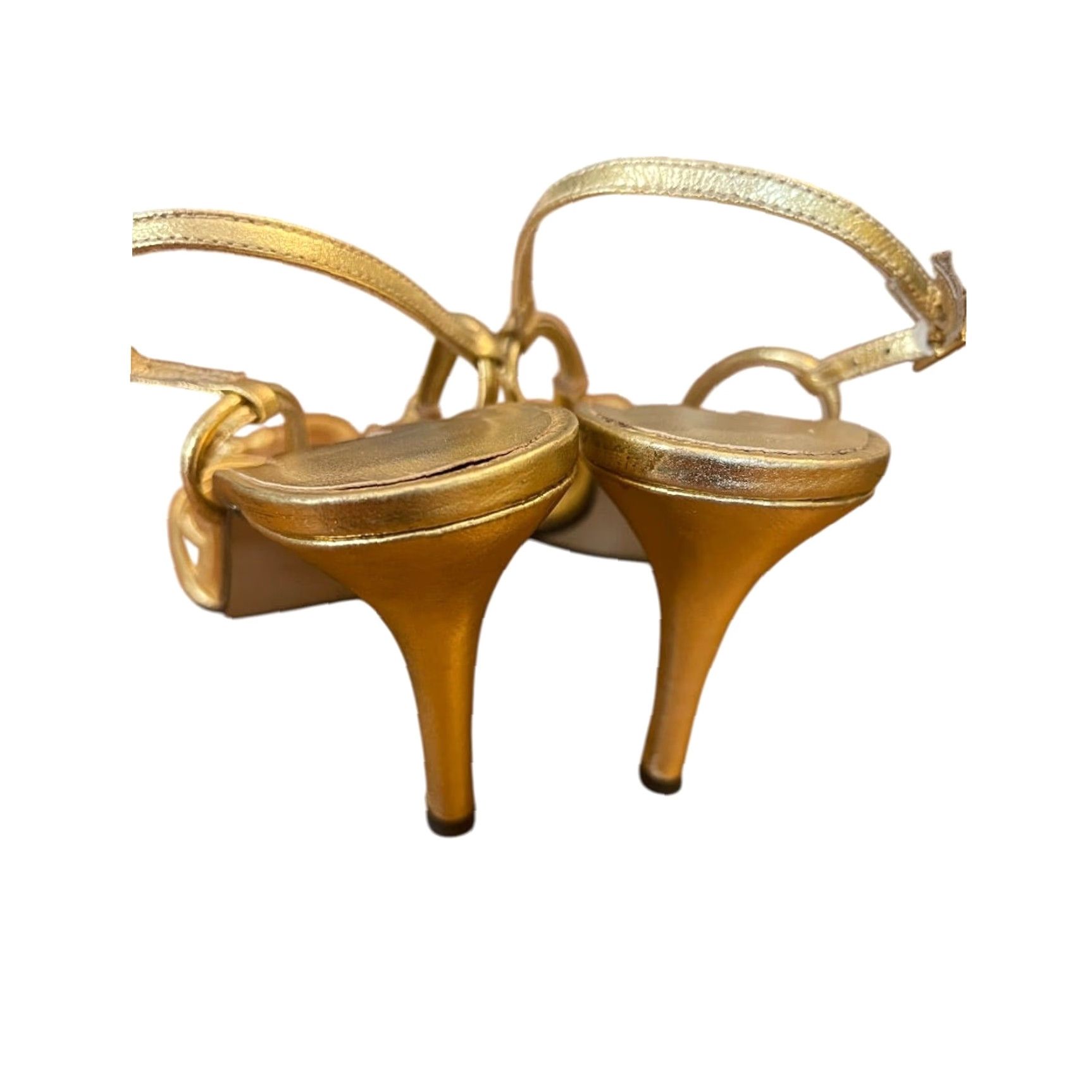 Vintage Diego Sanz Strappy Sandals Gold 7.5 Women 3.5 Inch Heel Shoes Size 7.5 Spain, Synthetic Upper Size US 8 / IT 38 - 5 Thumbnail