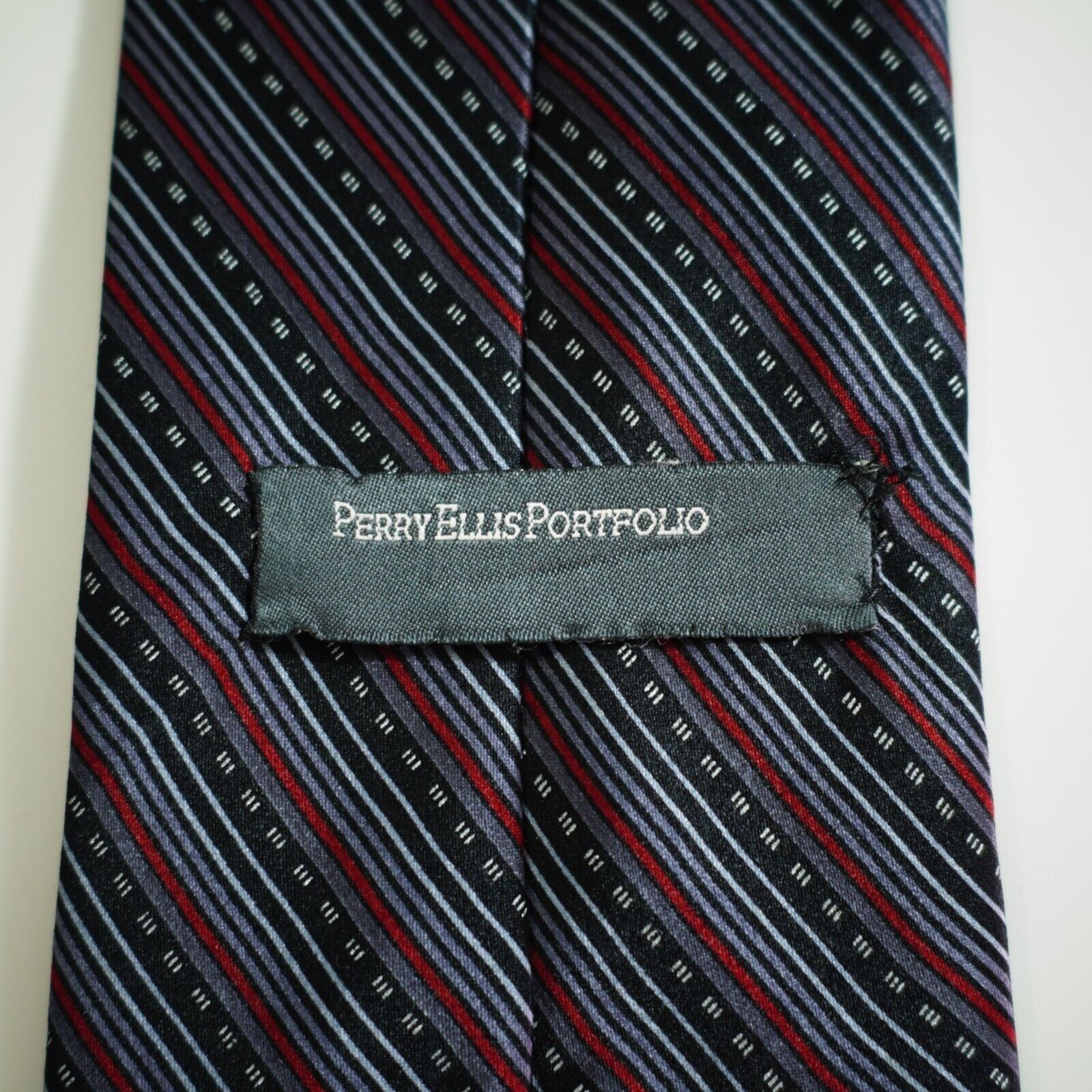 Perry Ellis Perry Ellis Portfolio Black Silver Red Striped Print Silk Ti Size ONE SIZE - 3 Thumbnail