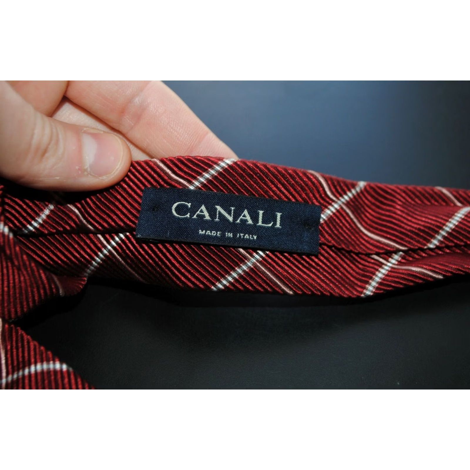 Canali Canali TIE Shirt Men’s XS Red Striped 60% Silk 40% Cotton Made in ITALY 146 cm Length Size ONE SIZE - 3 Thumbnail