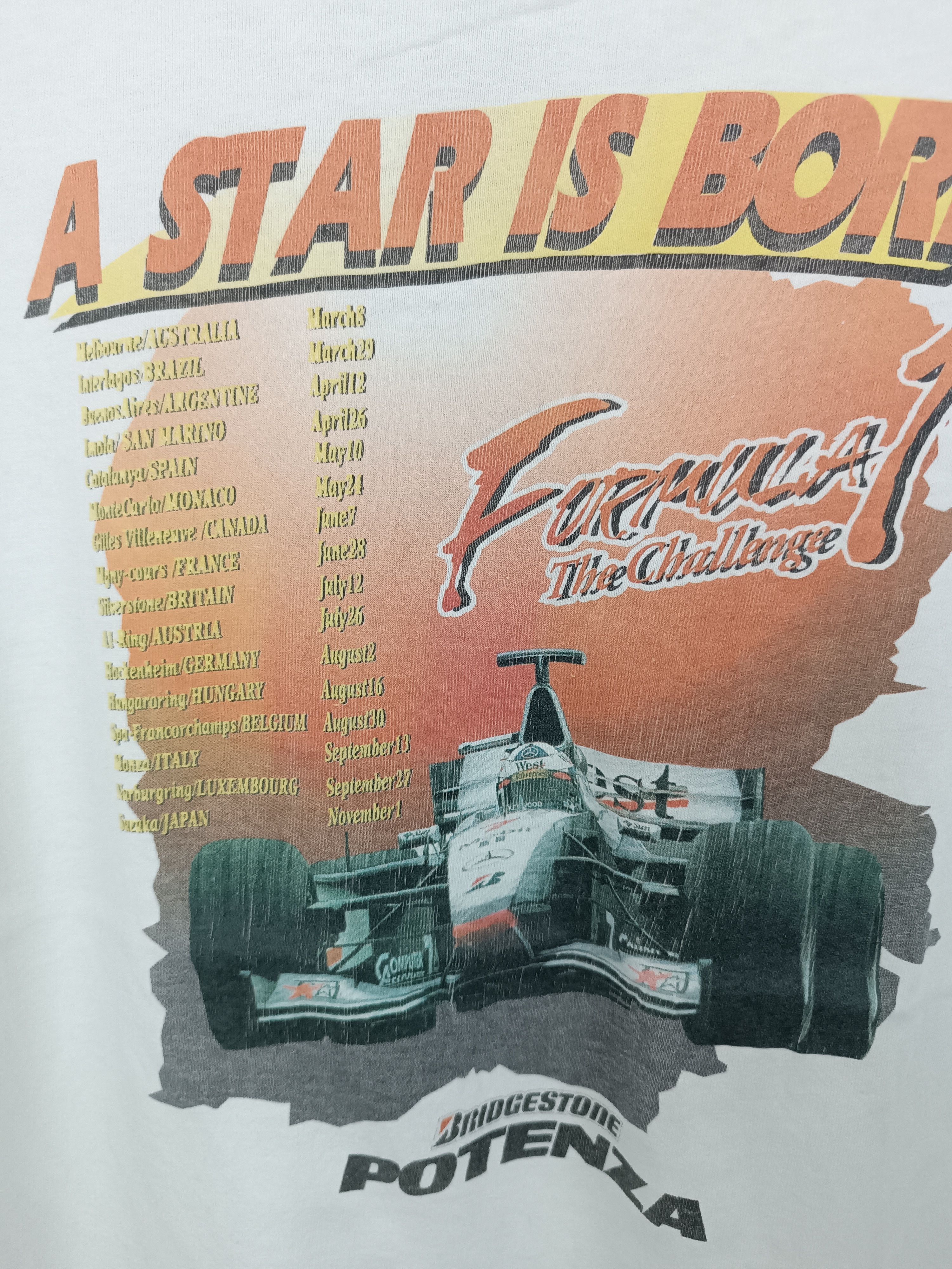 Vintage VINTAGE 90S A STAR IS BORN F1 RACING BRIDGESTONE POTENZA TEE Size US L / EU 52-54 / 3 - 11 Thumbnail