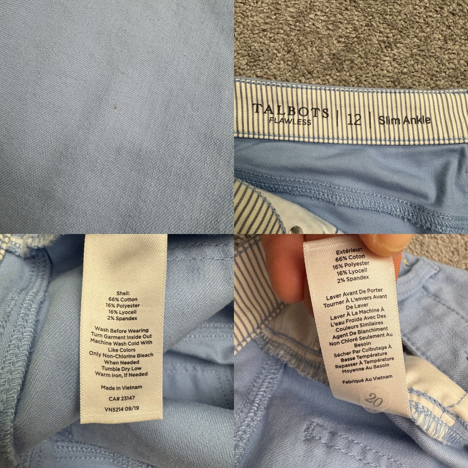 Talbots Talbots Womens 12 Periwinkle Blue Slim Fit Ankle Chino Pants Mid Rise Flat Front Size 34" / US 12 / IT 48 - 8 Thumbnail