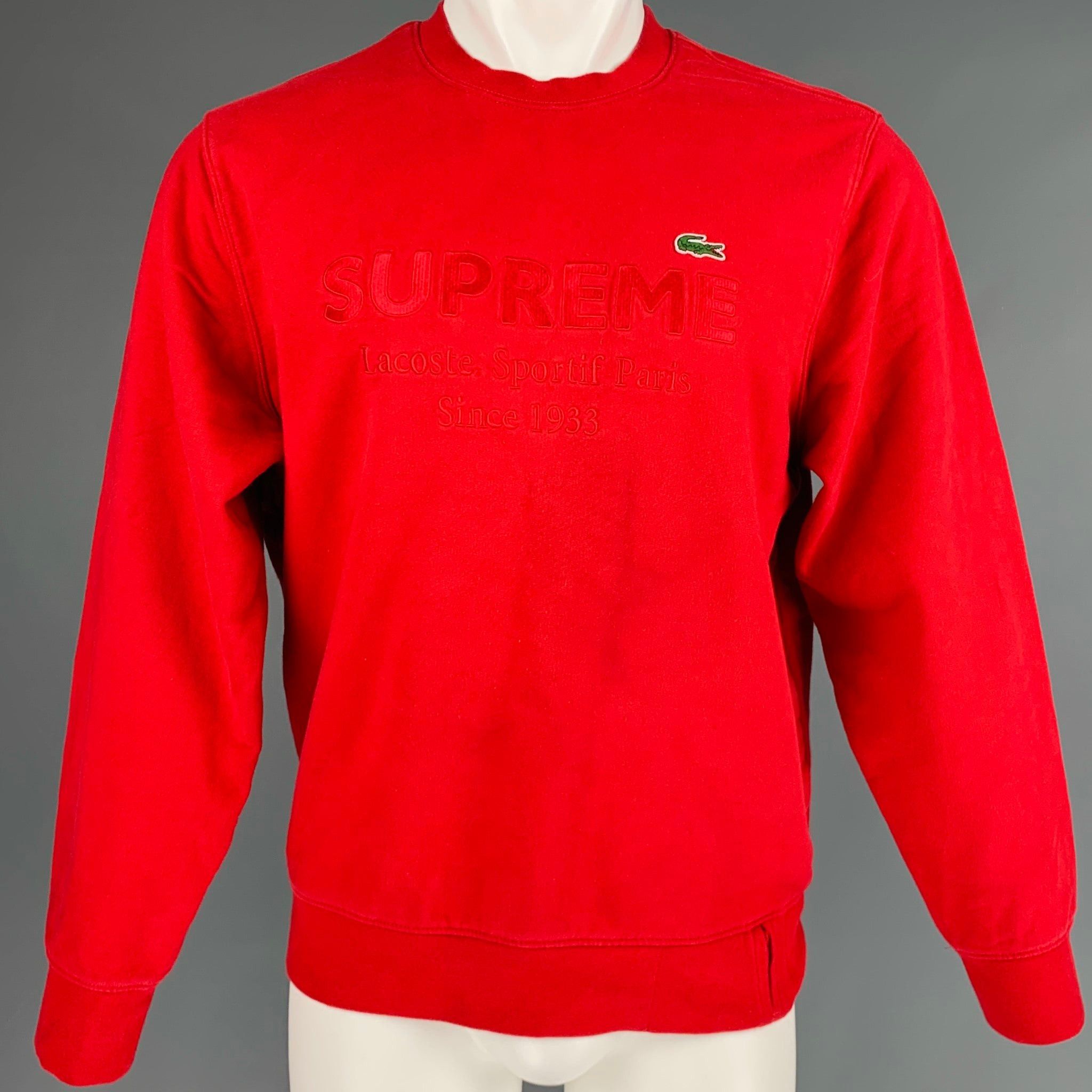 image of Supreme Red Logo Cotton Crewneck Sweatshirt, Men's (Size Small)