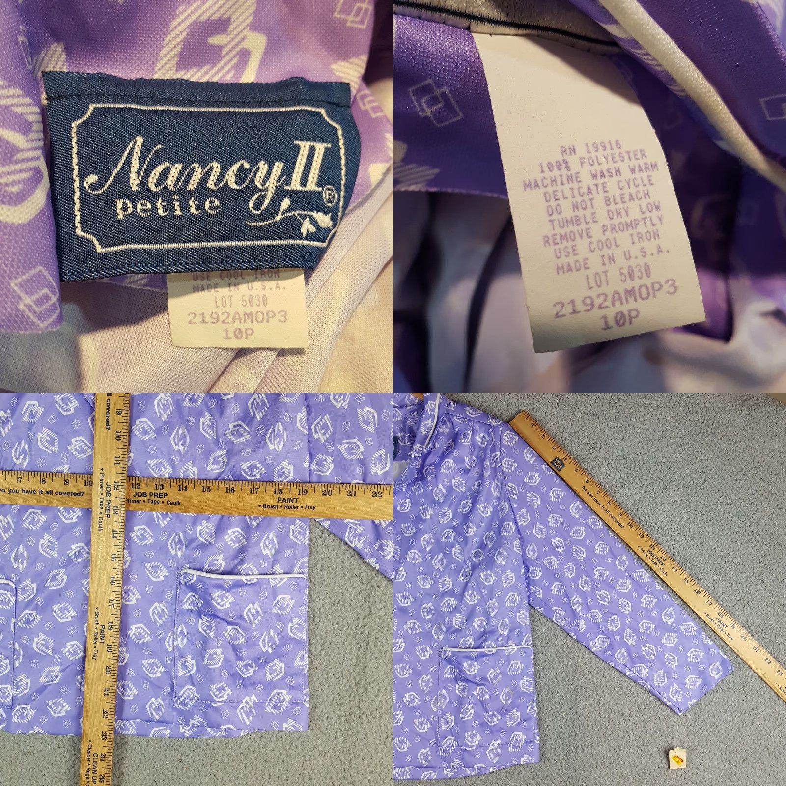 Vintage VINTAGE Nancy Nancy Sleep Shirt Womens Petite 10 Purple Diamond Abstract Art Pajama Top Crew Neck Long Sleeve Knit Polyester Button-Up Pocketless ? Size L / US 10 / IT 46 - 8 Thumbnail
