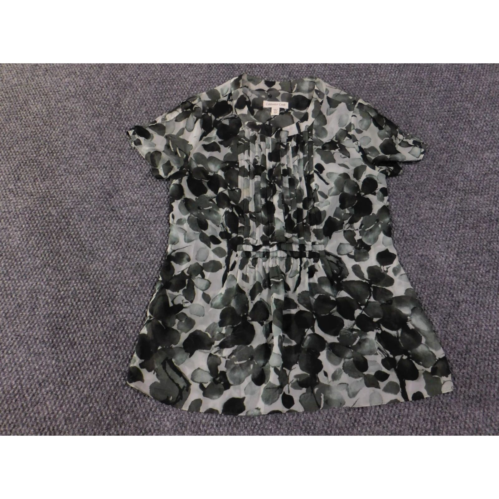 Coldwater Creek Coldwater Creek Blouse Petites XS Green Floral Pleated Cap Sleeve Crew Neck Womens Regular Size XS / US 0-2 / IT 36-38 - 2 Thumbnail