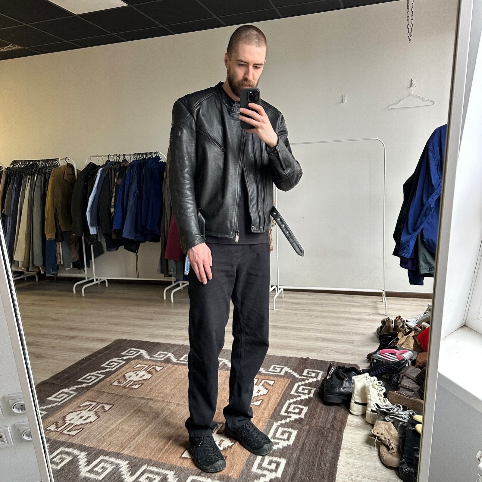Genuine Leather iXS Vintage Moto Biker Black Real Leather Jacket 8712AC Size US XL / EU 56 / 4 - 4 Thumbnail