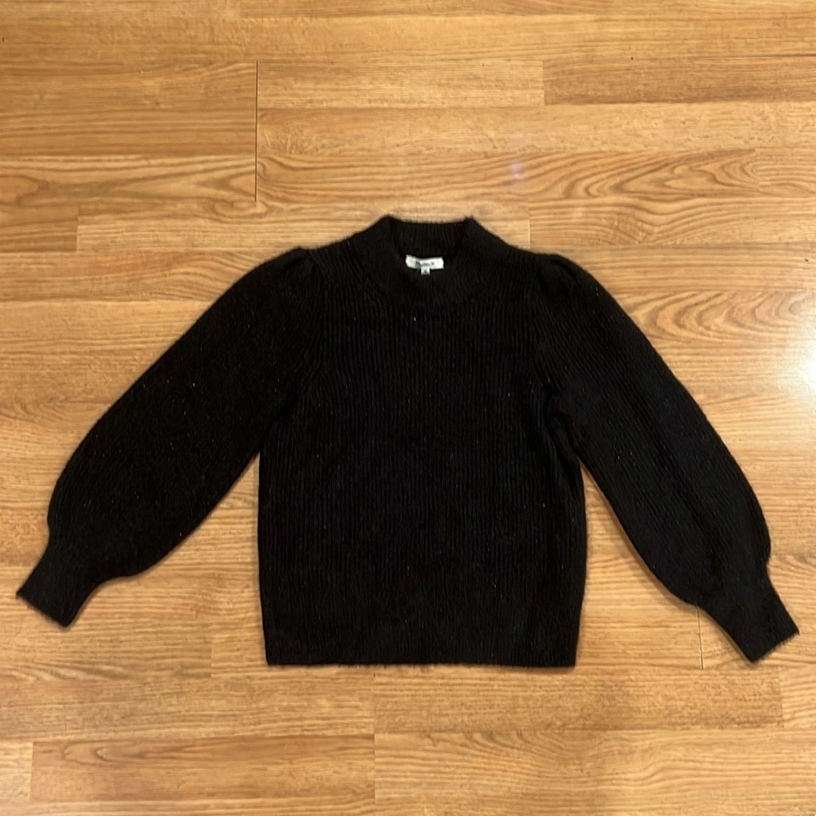 Madewell Maxwell Eaton Puff-Sleeve Pullover Sweater in Shimmery Black Size XS / US 0-2 / IT 36-38 - 2 Thumbnail