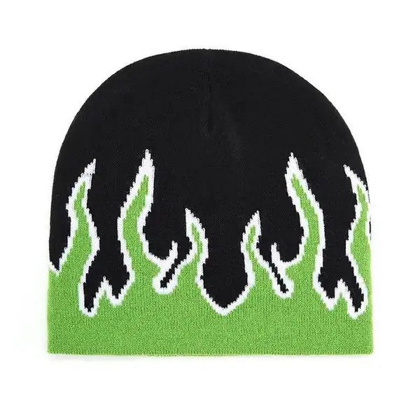 Japanese Brand Knitting Green Flame Beanie Hat Size ONE SIZE - 4 Thumbnail