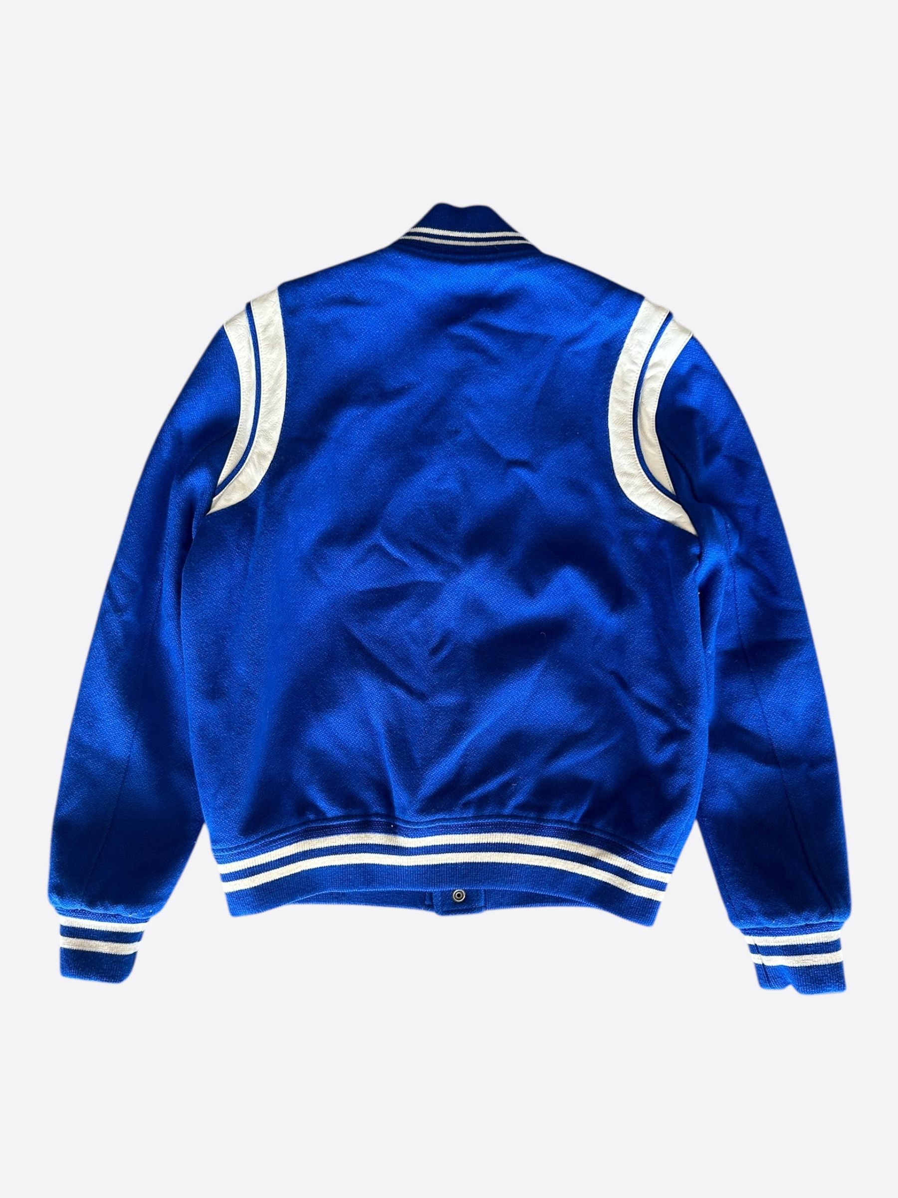 Yves Saint Laurent Saint Laurent Blue & White Wool Teddy Jacket Size US M / EU 48-50 / 2 - 2 Thumbnail