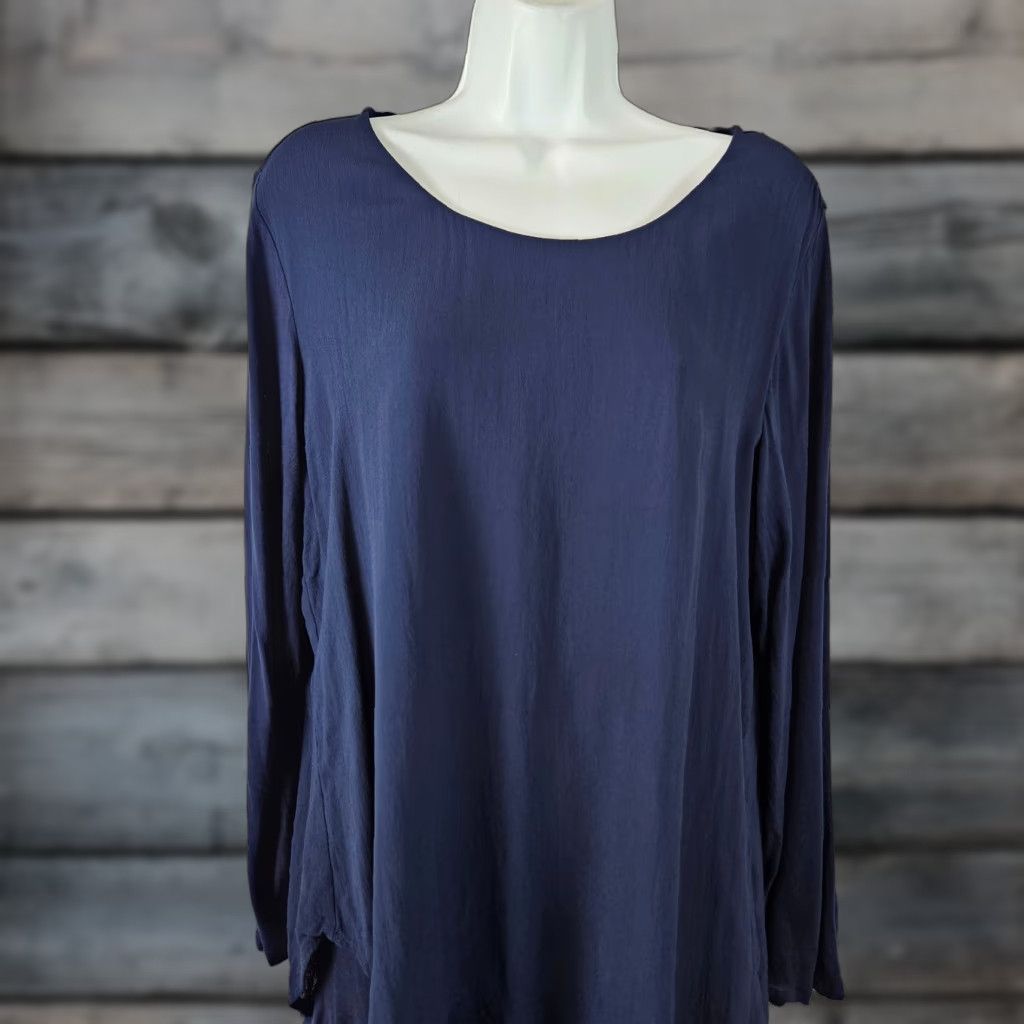 Vintage Chico's Womens Top L Solid Blue Layered Long Sleeve Asymmetrical Hem Shirt Womens L Blue 90s? Size L / US 10 / IT 46 - 1 Thumbnail