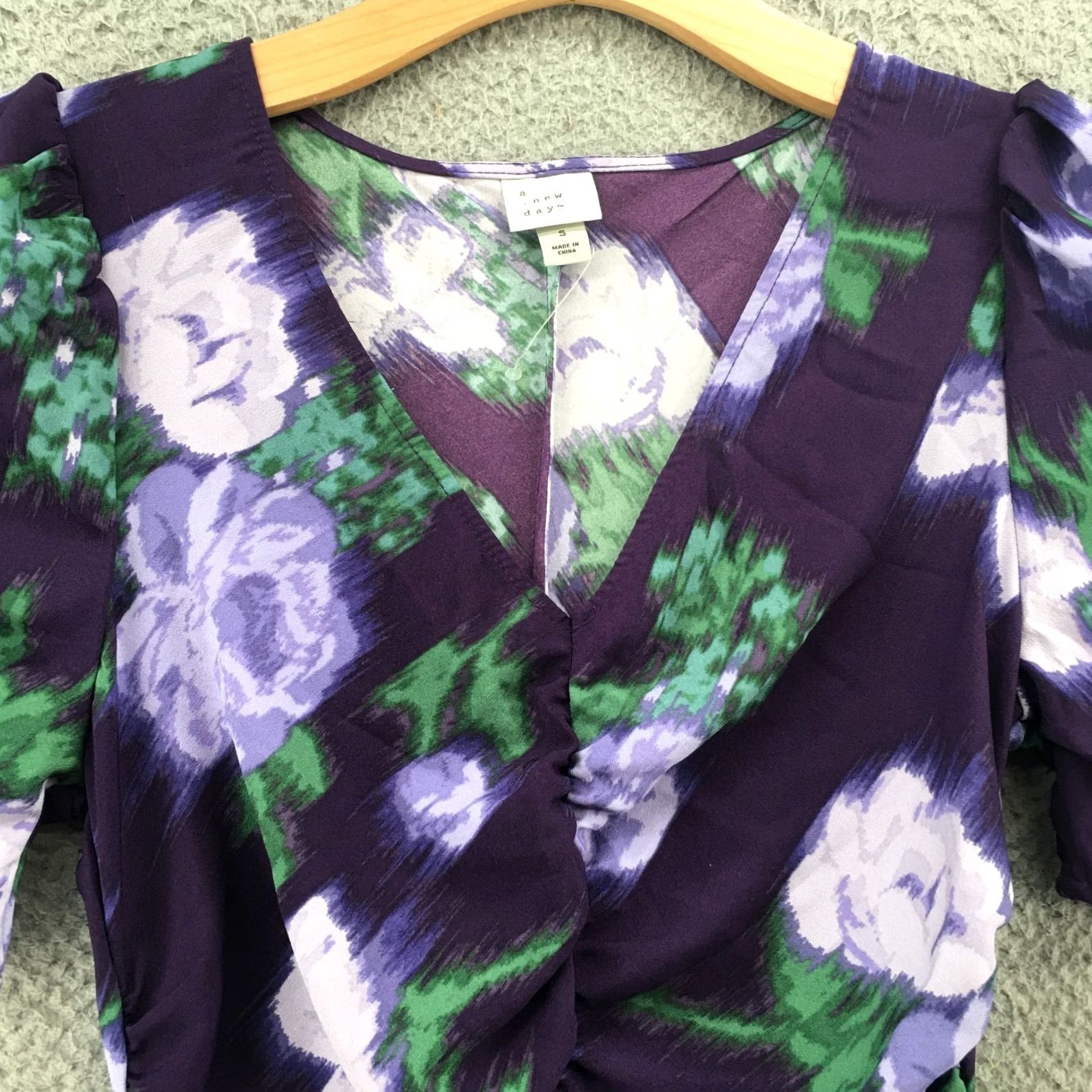 Vintage A New Day Floral Crepe High Low Dress Womens S Purple Short Sleeve Casual V-Neck Size 28" / US 6 / IT 42 - 4 Thumbnail