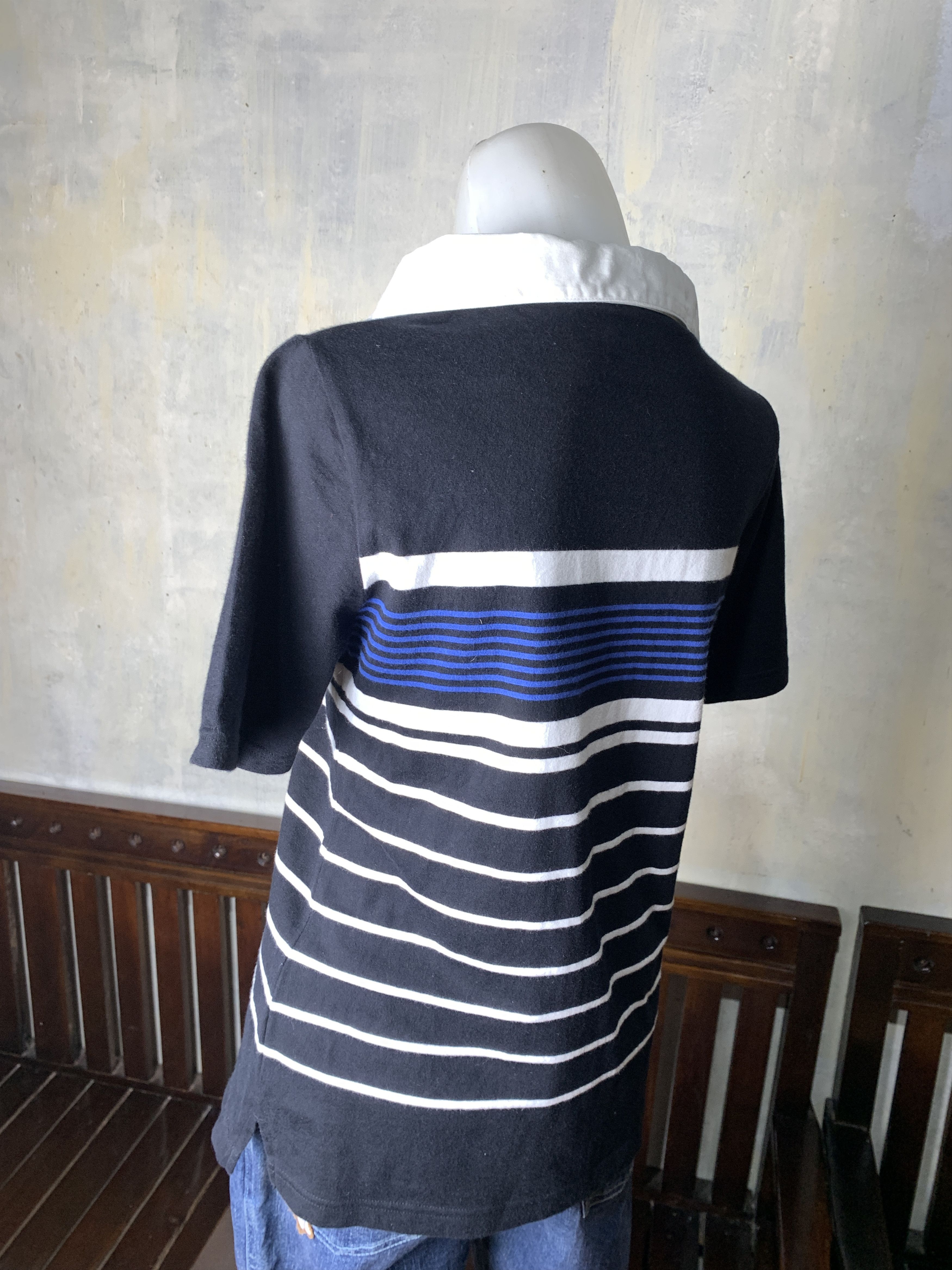 Japanese Brand HusHush Black Stripes Decorativ Shoulders Polo (M) Size M / US 6-8 / IT 42-44 - 3 Thumbnail
