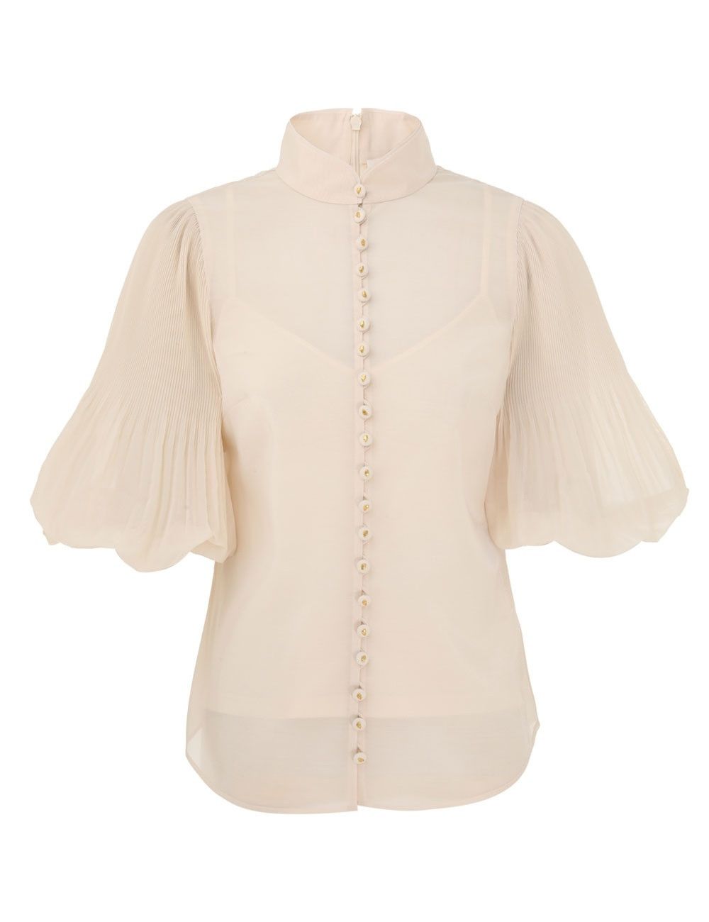 oc11z0825 Pleated Buttoned Blouse in Cream