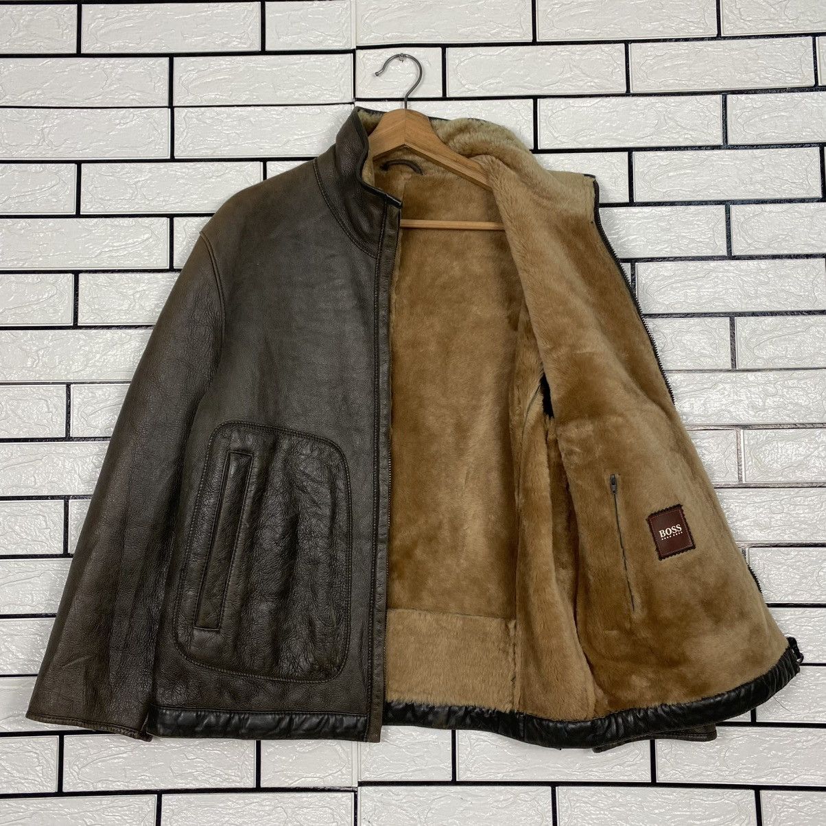 Hugo Boss 🔥VINTAGE LEATHER JACKET HUGO BOSS SHEARLING BLANKET Size US S / EU 44-46 / 1 - 14 Thumbnail