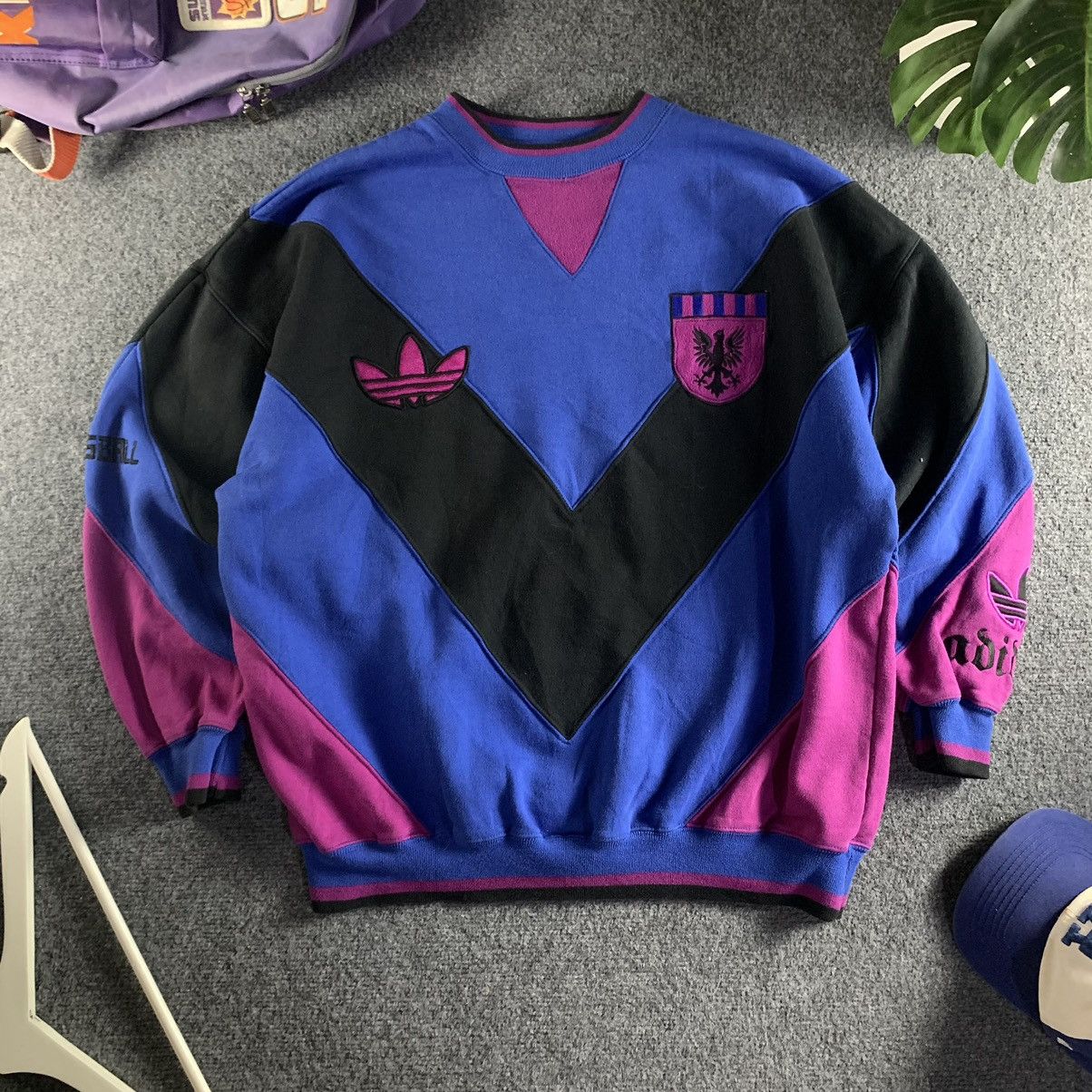 image of Vintage Adidas German Soccer League Fussball Frg Sweatshirt in Black/Blue, Men's (Size XL)