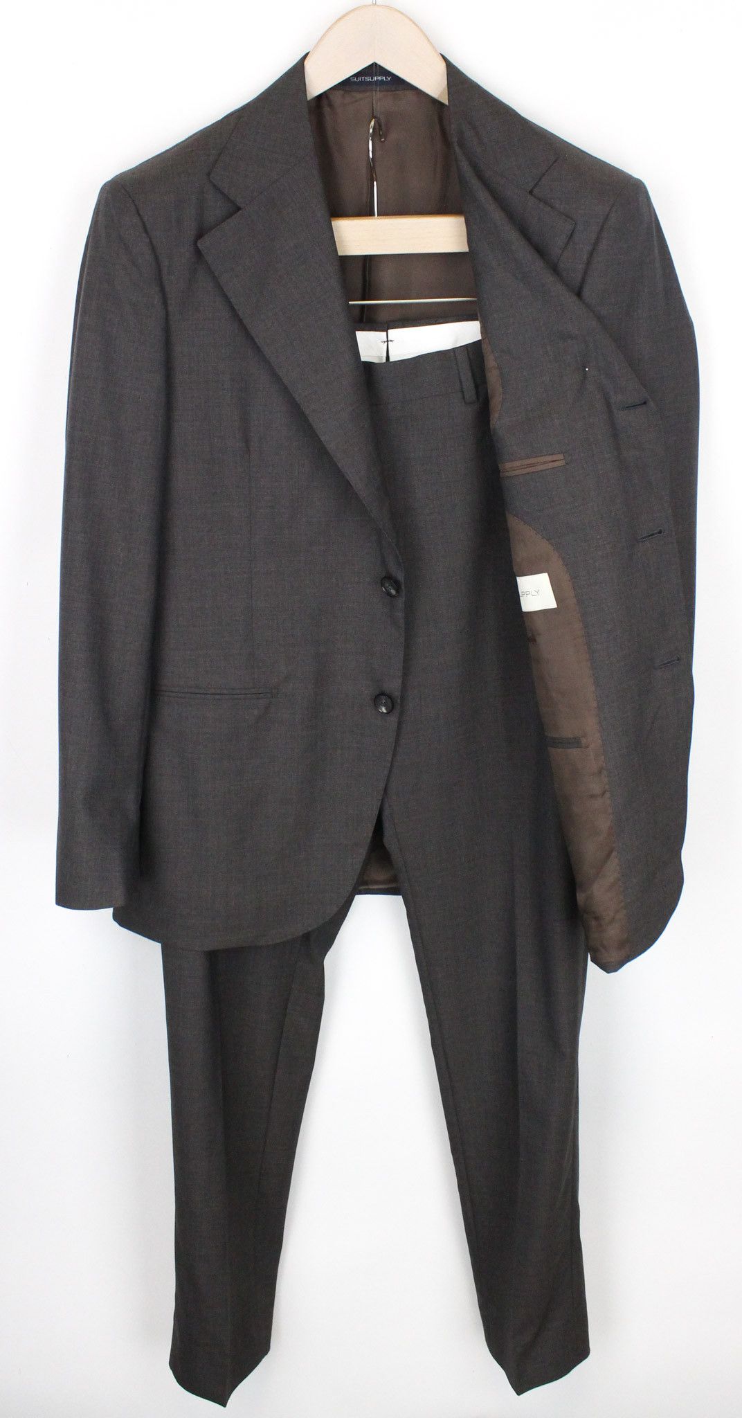 image of Suitsupply La Spalla Uk40R S120 Wool Brown Slim Melange Suit 71131, Men's