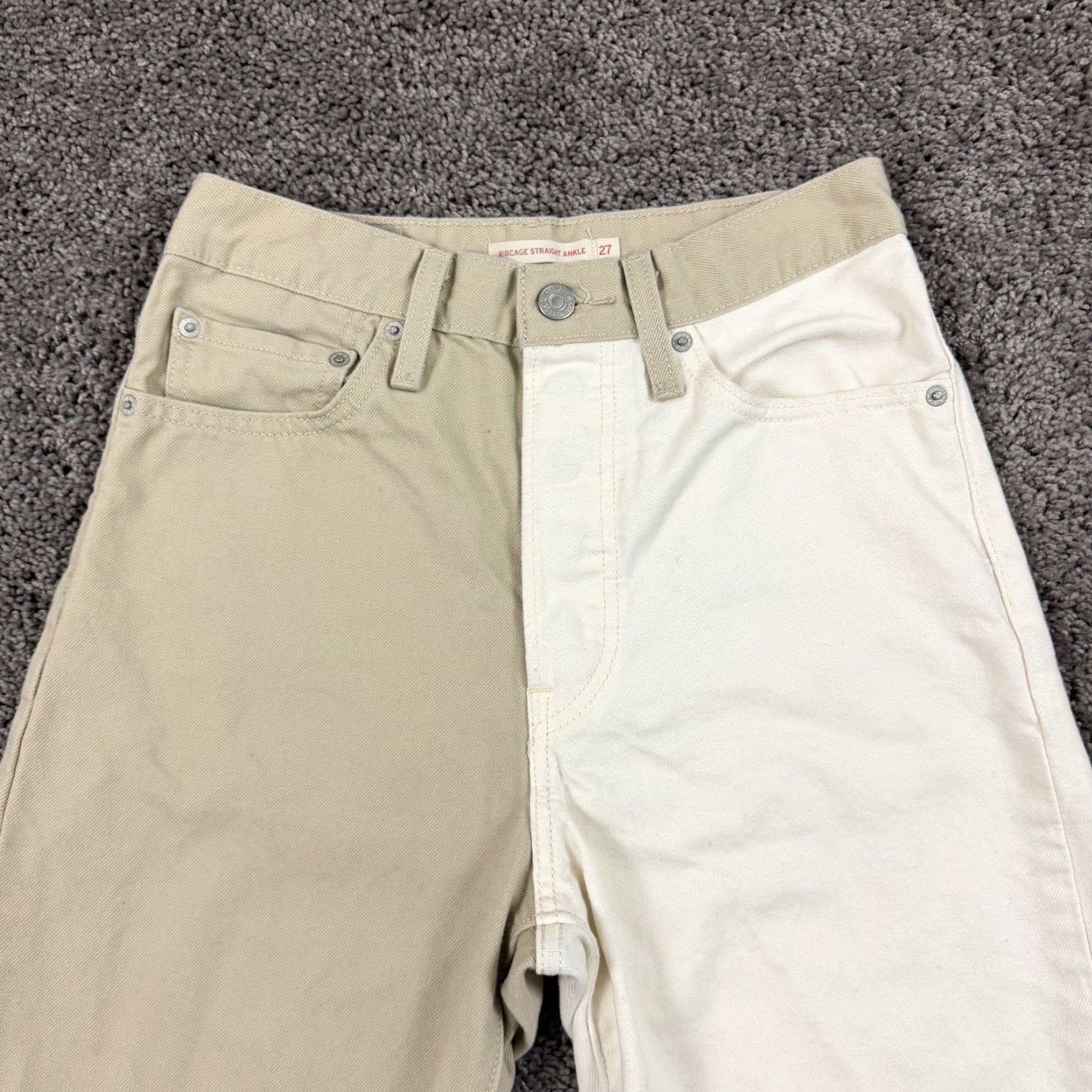 Levi's Levis Ribcage Straight Jeans Women 27 Beige Two Tone Ankle Button Fly 24x26 Womens Size 27" / US 4 / IT 40 - 2 Thumbnail