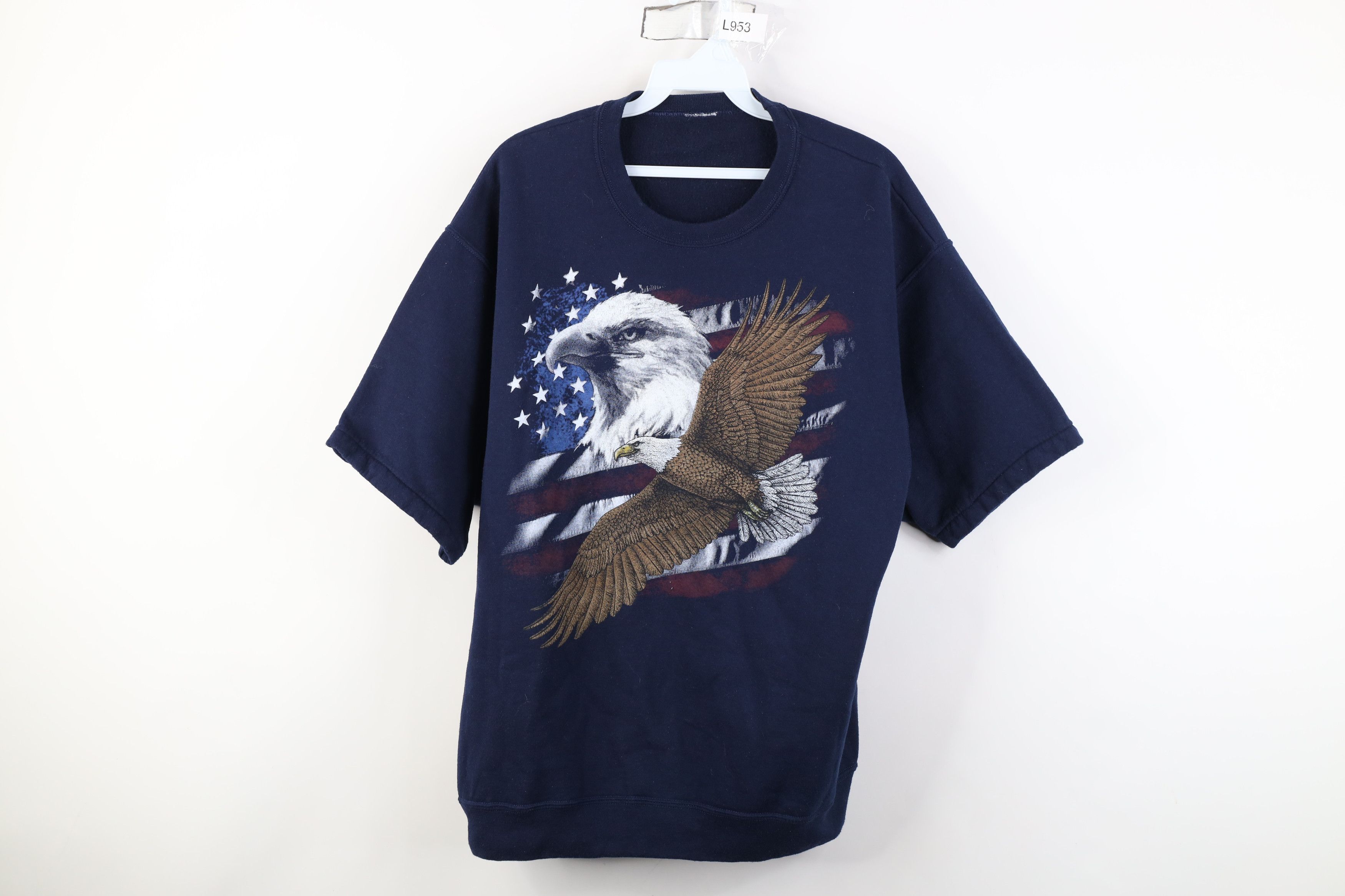 Vintage Vintage 90s Streetwear Eagle USA Short Sleeve Sweatshirt Size US L / EU 52-54 / 3 - 1 Thumbnail