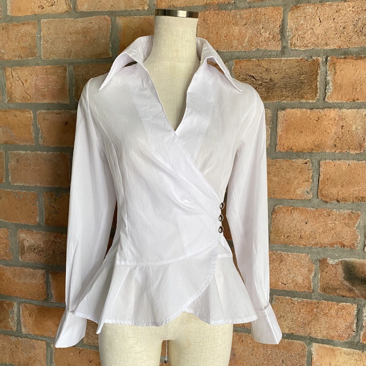 Japanese Brand RyuRyu Y2K Punk White Lace-Up Wrap Blouse with Peplum Hem Size M / US 6-8 / IT 42-44 - 20 Thumbnail