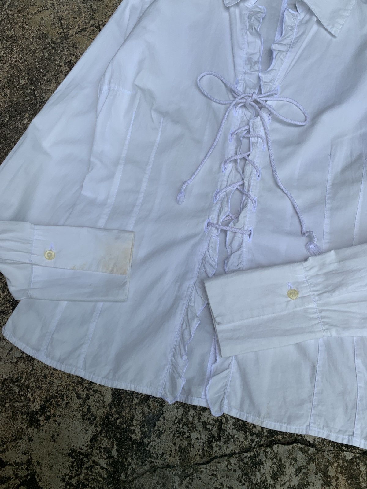 MAX&Co. Max&CO Italy Lace up White Ruffle Fitted Shirt Size L / US 10 / IT 46 - 8 Thumbnail