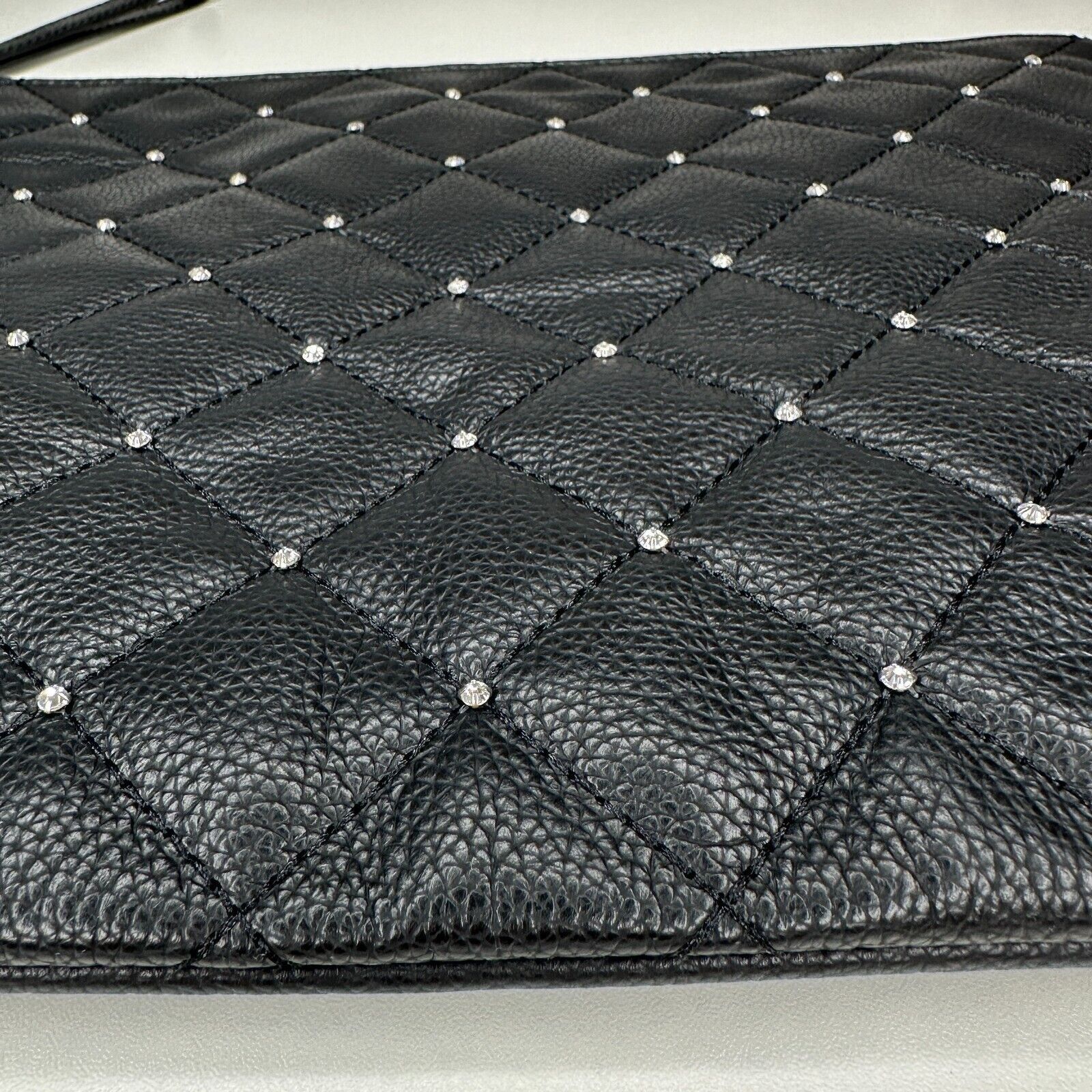 Swarovski Swarovski Black Quilted Leather & Crystals Zip Close Clutch Size ONE SIZE - 3 Thumbnail